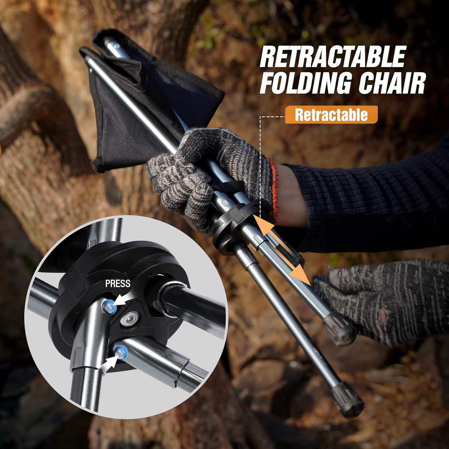 REDCAMP 2 Pack Ultralight Camping stools with Retractable Legs, Portable 3 Legged Tripod Camping Stools for Adults Fishing Backpacking Hunting, Black