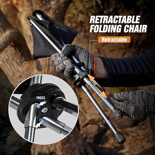 Miniatura 5 de REDCAMP Paquete de 2 taburetes de campamento ultraligeros con patas retráctiles, trípode portátil de 3 patas, taburetes de campamento para adultos,