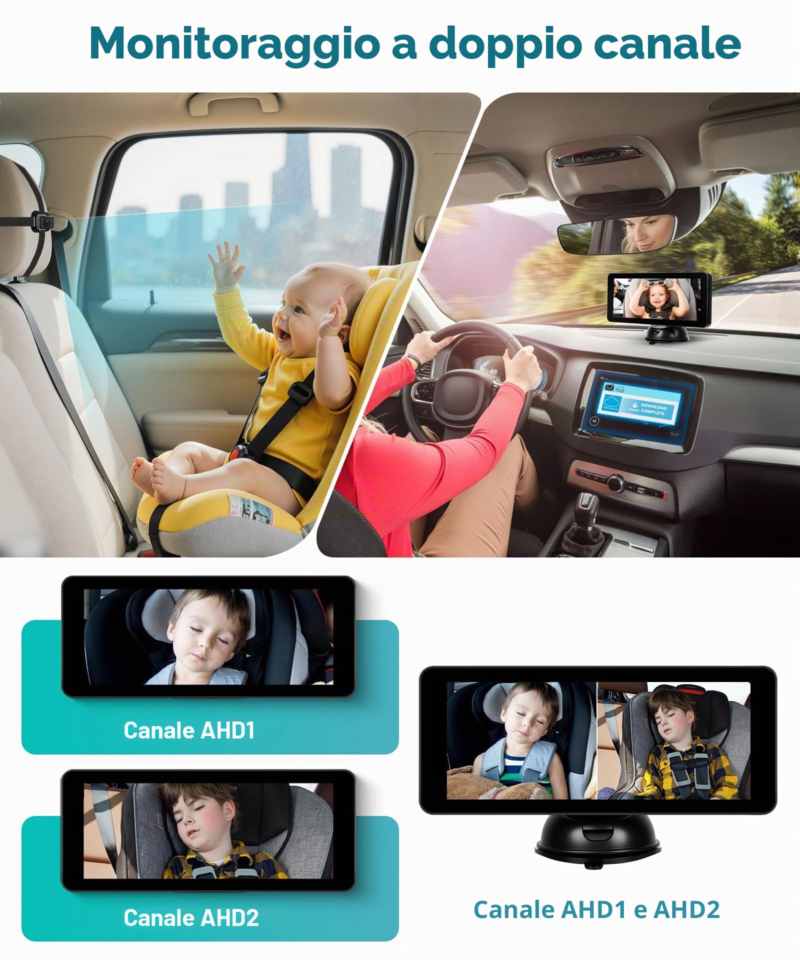 Hodozzy Baby Monitor in Auto con Telecamera 720P, Schermo IPS da 6,86 Pollici, Specchio per Seggiolino Auto per Bambini per Guardare Bambini, Animali Domestici, Visione Votturna