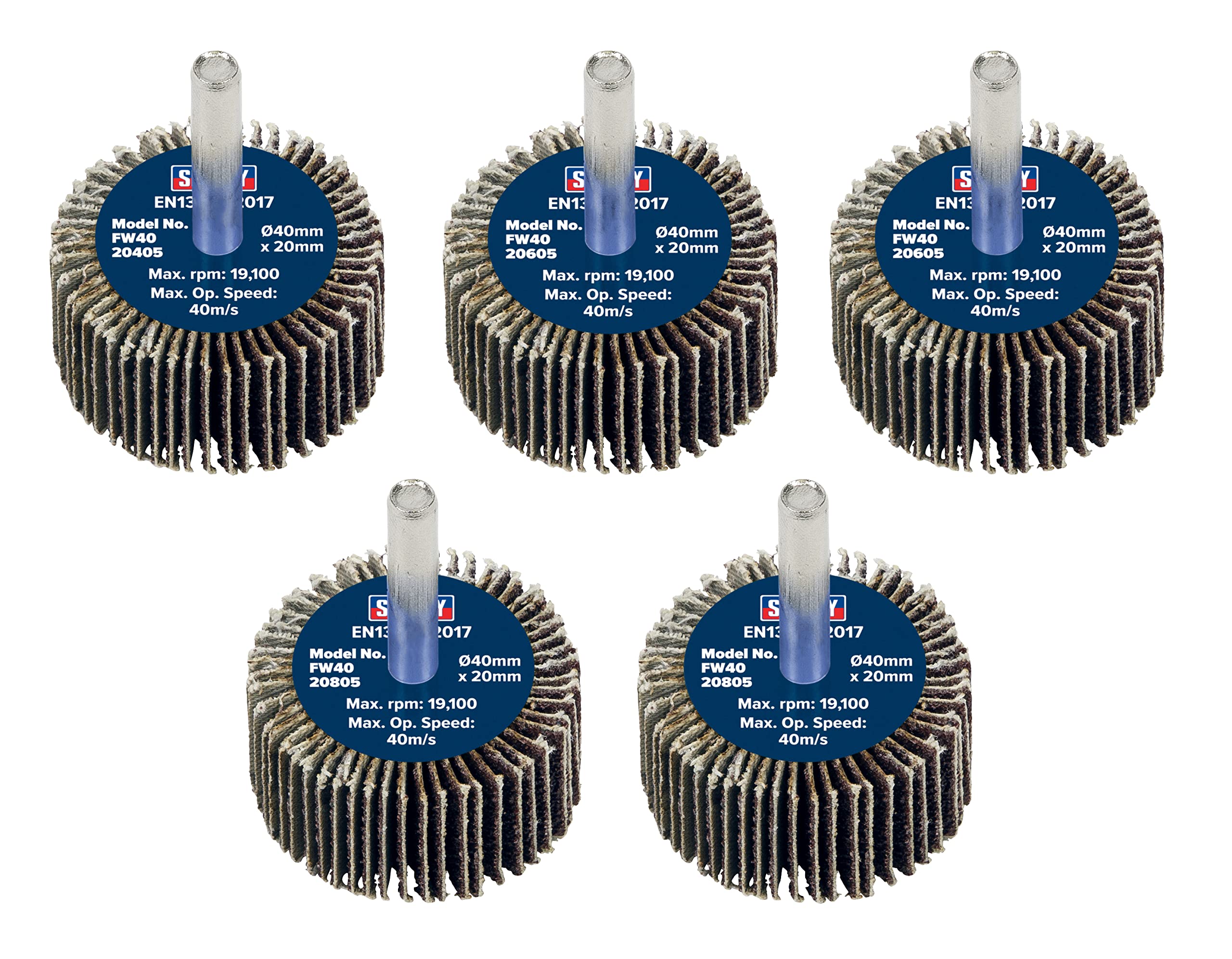 Sealey Flap Wheel 40mm x 20mm 6mm Shaft Assorted Grit 5 Pieces FW4020ASS