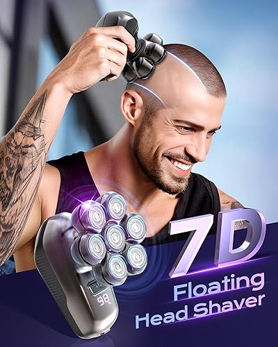 Miniatura 4 de JIJ Afeitadoras de cabeza para hombres calvos, kit de aseo eléctrico 5 en 1, maquinilla de afeitar eléctrica flotante 7D para cabezas calvas con