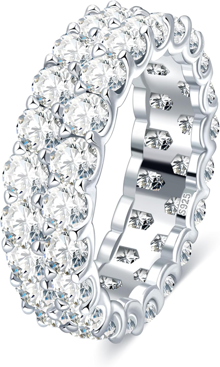 Luxury D Color VVS1 Moissanite Eternity Ring Double Rows 925 Sterling Silver Pave Setting Wedding Band Engagement Promise Ring for Women GRA Certified