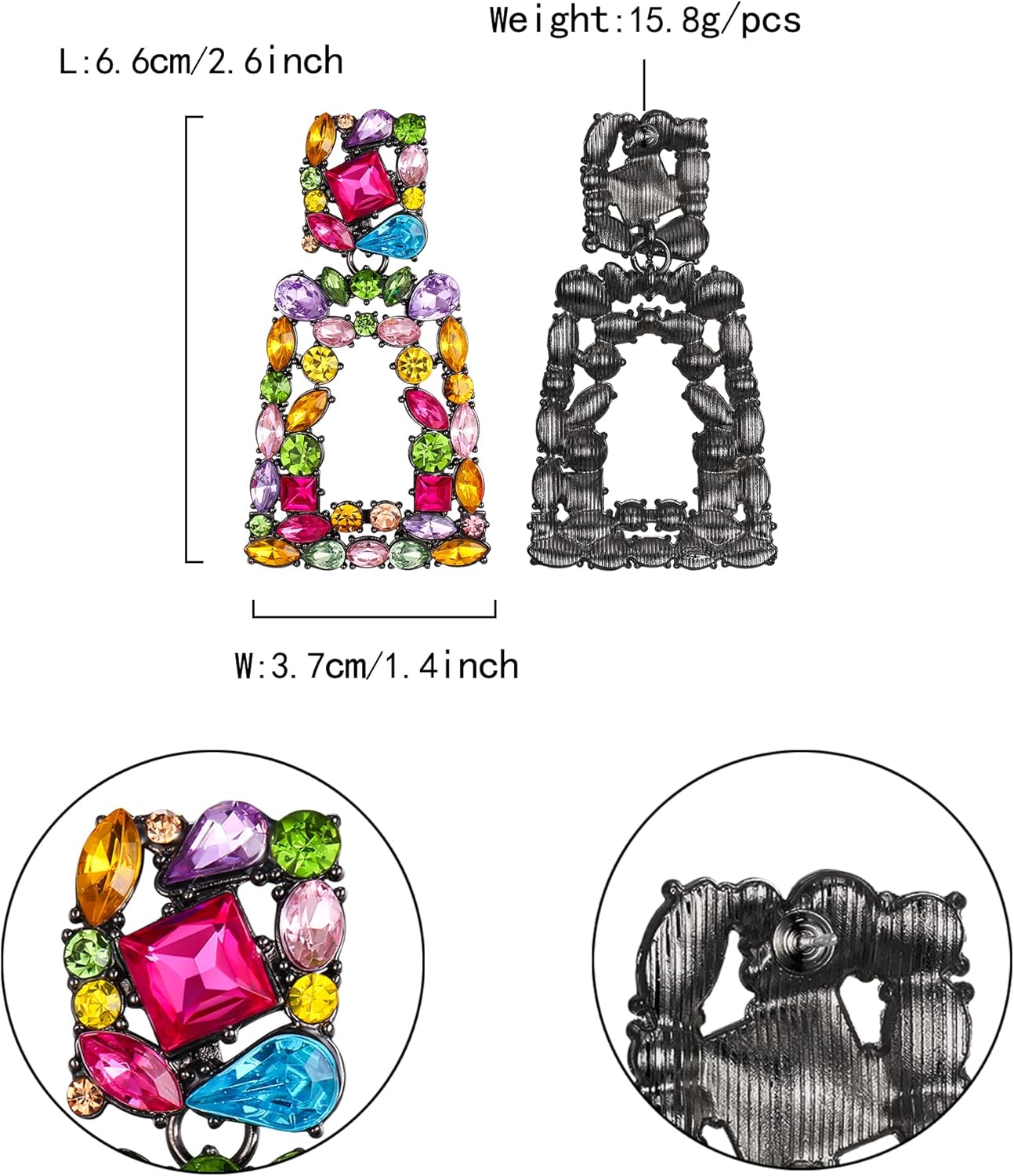 Flyonce Rectangle Dangle Earrings for Women, Rhinestone Crystal Geometric Statement Earring Fashion Jewelry - Image 6