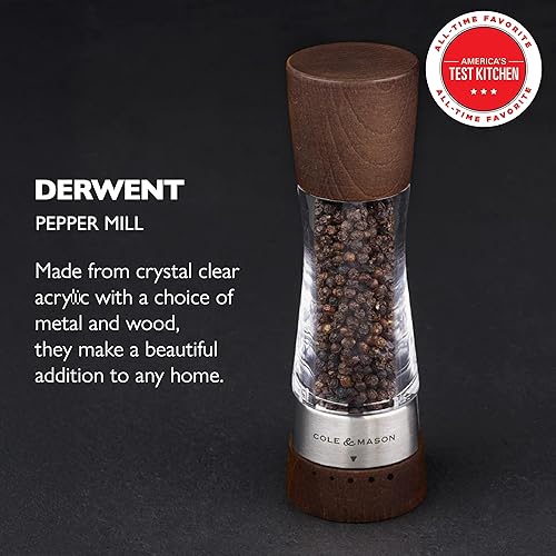 Miniatura 83 de Cole & Mason Derwent - Molinillo de pimienta de precisión gourmet, herramientas recargables para condimentos y especias, ajustes ajustables de Oro