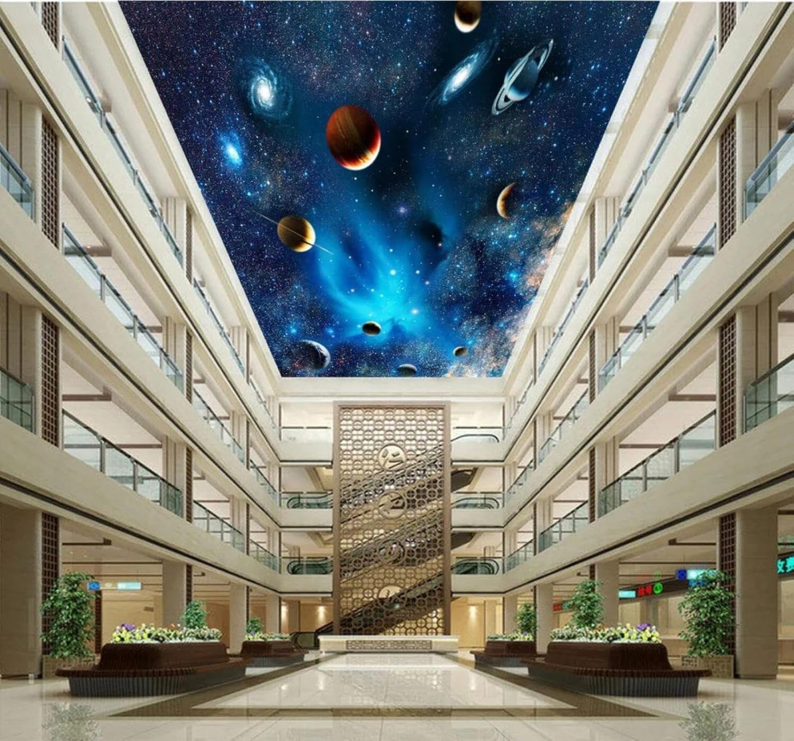 Xlming 350Cm×256Cm(B×H) Cartoon Blue Starry Sky Planet Universe 3D Wallpaper Luxury Home Dining Decor Paste Sofa Living Room The Wall For Bedroom Mural-350Cm×256Cm