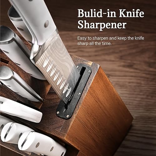 Miniatura 4 de Emojoy - Juego de cuchillos de cocina de 18 piezas con bloque de madera, juego de bloques de cuchillos de acero inoxidable alemán con afilador