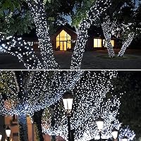 Vista 9 de Paquete de 2 tiras de luces solares de 100 luces LED para exteriores, impermeables, de 42.7 pies, luces solares de Navidad de alambre verde, 8 modos