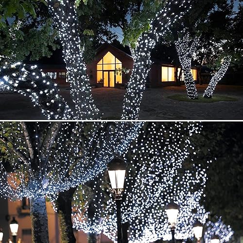 Miniatura 9 de Paquete de 2 tiras de luces solares de 100 luces LED para exteriores, impermeables, de 42.7 pies, luces solares de Navidad de alambre verde, 8 modos