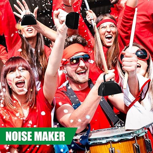 Miniatura 7 de Boao 100 cencerros de metal con asa para eventos deportivos, campanas ruidosas de vacas pequeñas, campanas de llamada para bodas, juegos de fútbol,