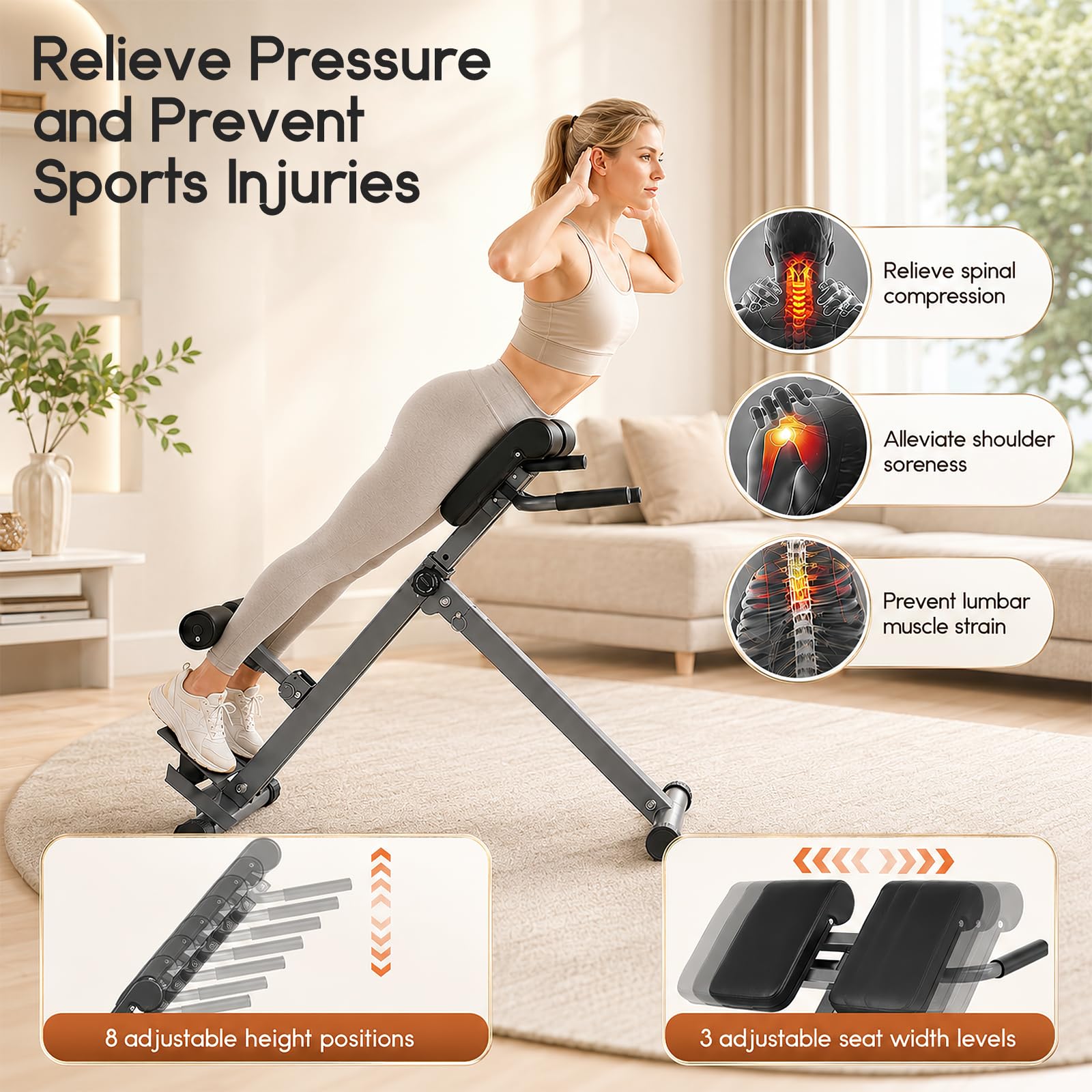 Hyperextension, attrezzo per la schiena pieghevole, altezza e schienale