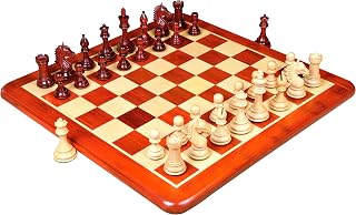 Combo of Derby Knight Staunton Weighted Chess Pieces in Bud Rosewood (Padauk) & Boxwood - 4.1" King with Wooden Chess Board