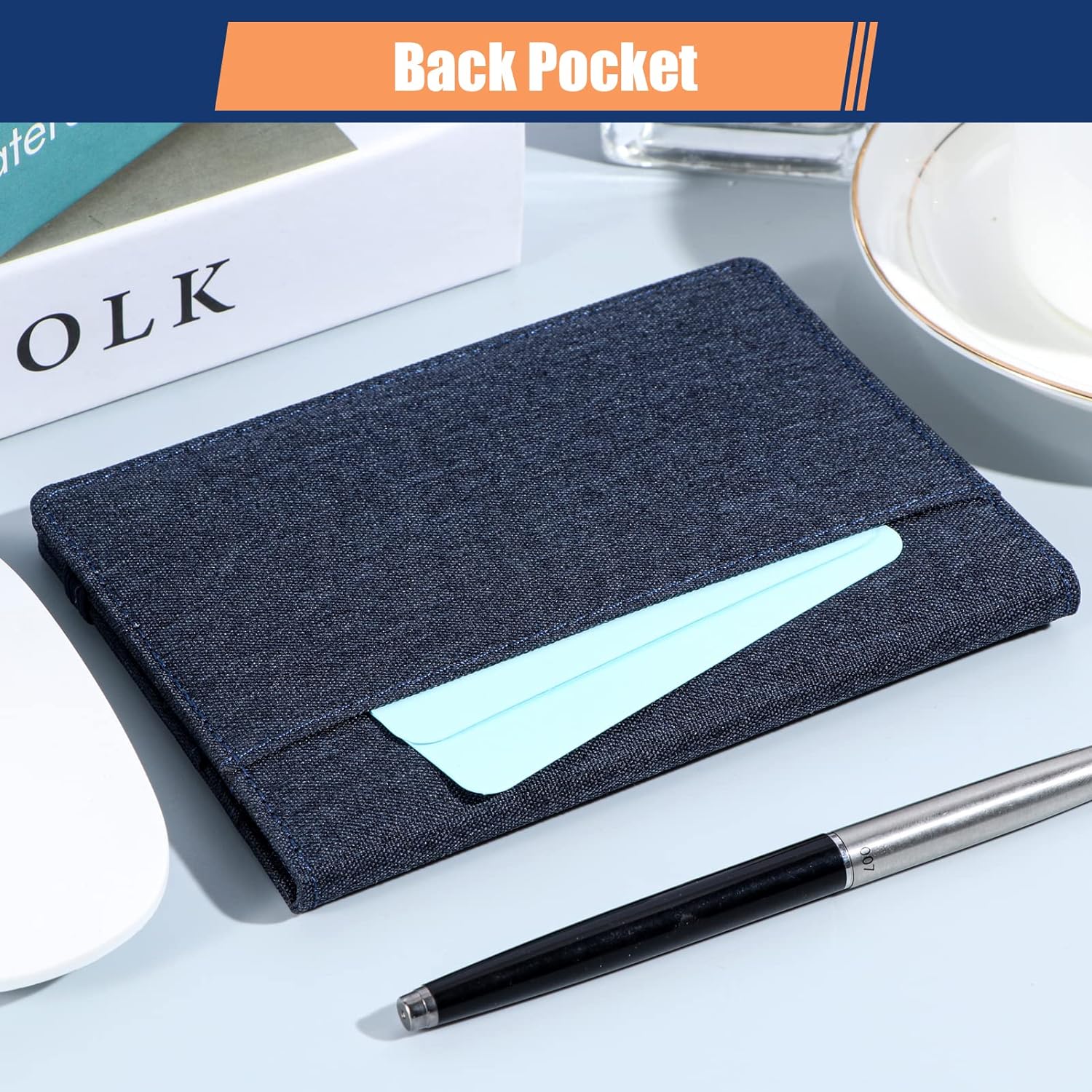Notebook Cover for Field Notes 3.5"x5.5" - Waterproof Organizer with Pen Loop Holder and Card Slots, Travel Journal Accessories, Fits 3.5x5.5 Inch Pocket Notebooks (Blue)