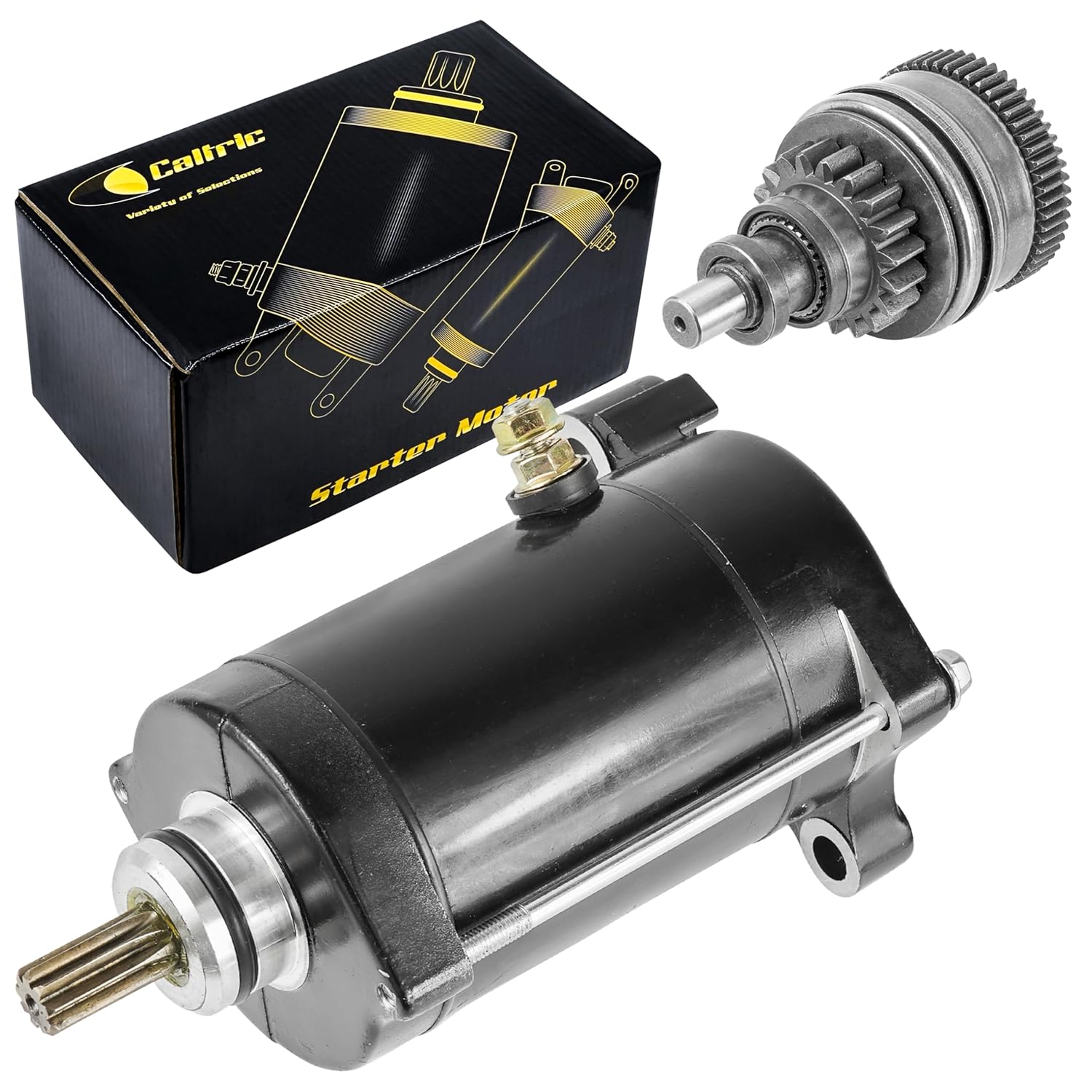 Caltric Starter and Drive Compatible with Yamaha 6M6-81800-00 6M6-81800-10