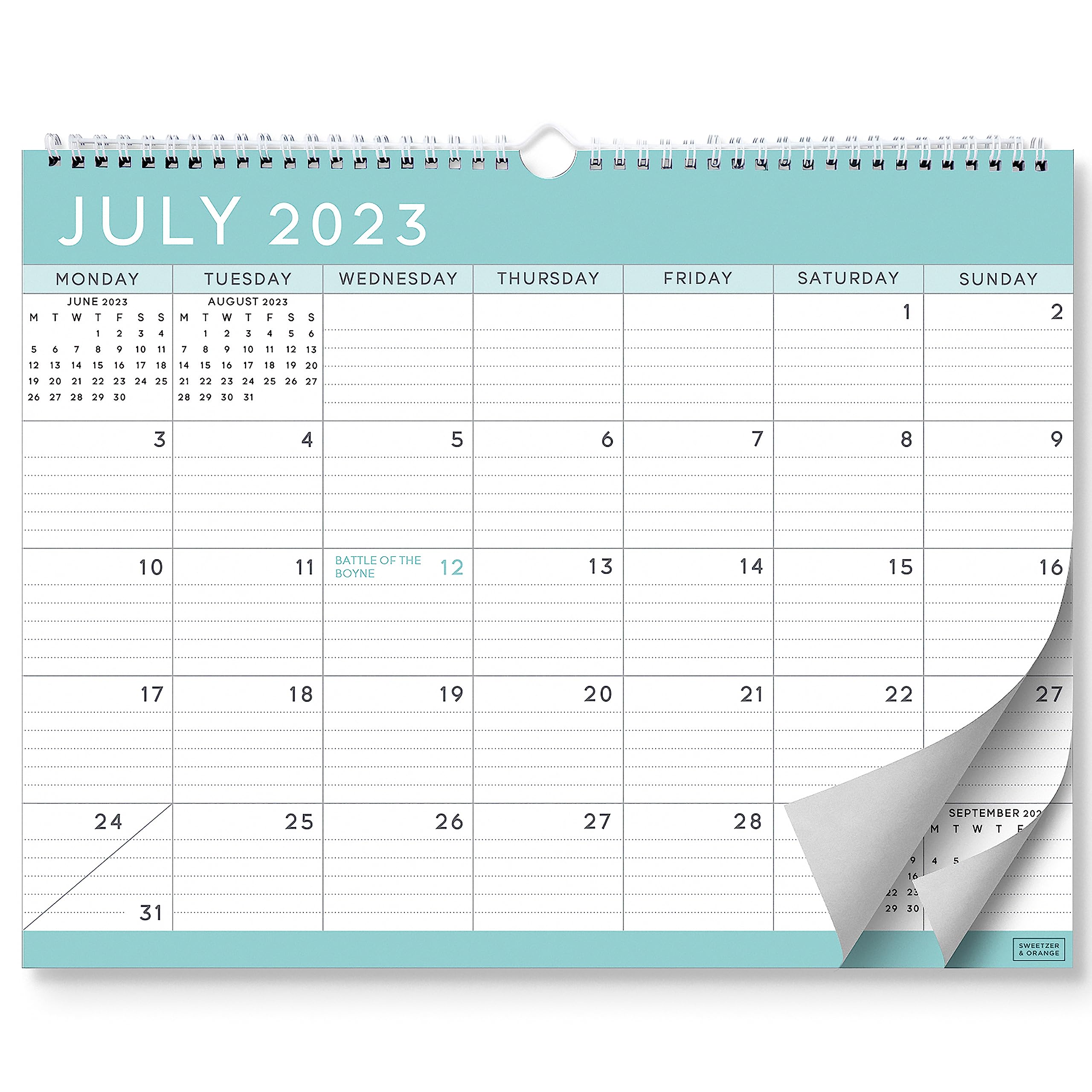 S&O Basic Teal Business 2024 Wall Calendar Runs from Now to December 2024 - Tear-Off Monthly Calendar for Office - Academic Wall Calendar - Hanging Calendar with Monthly Mini-Calendars - 13.5"x10.5”in