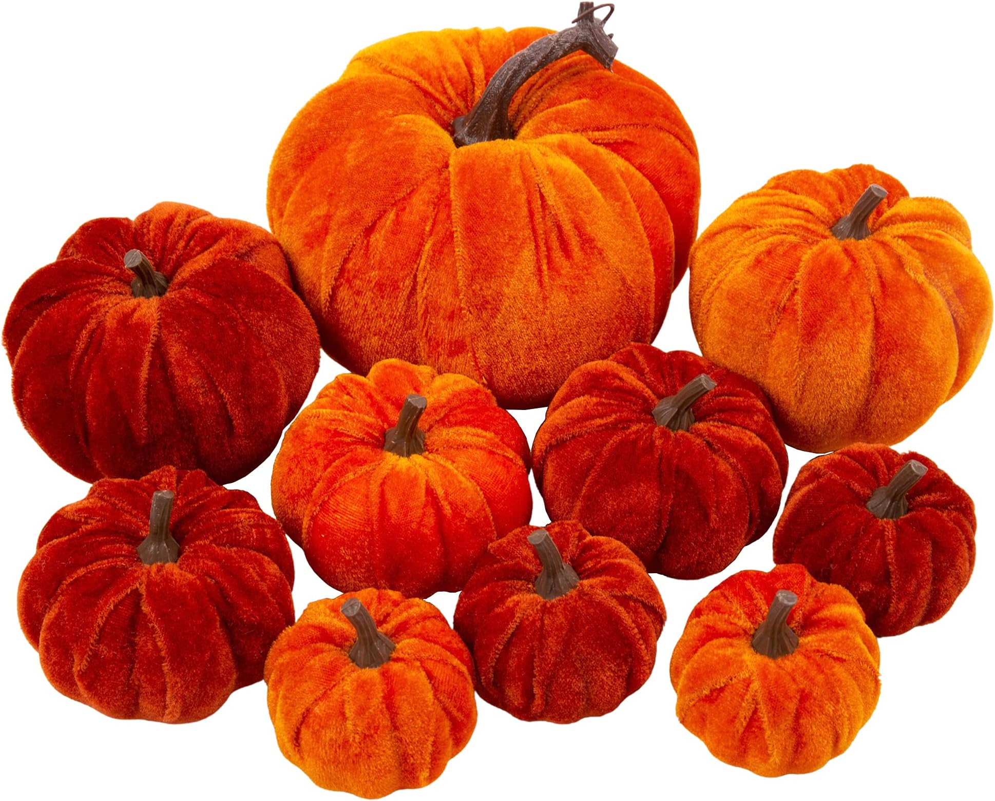 10 Pcs Artificial Pumpkins Velvet Pumpkins with Assorted Sizes Fall Harvest Halloween Decorations Holiday Table Decor Farmhouse Decorations for Home