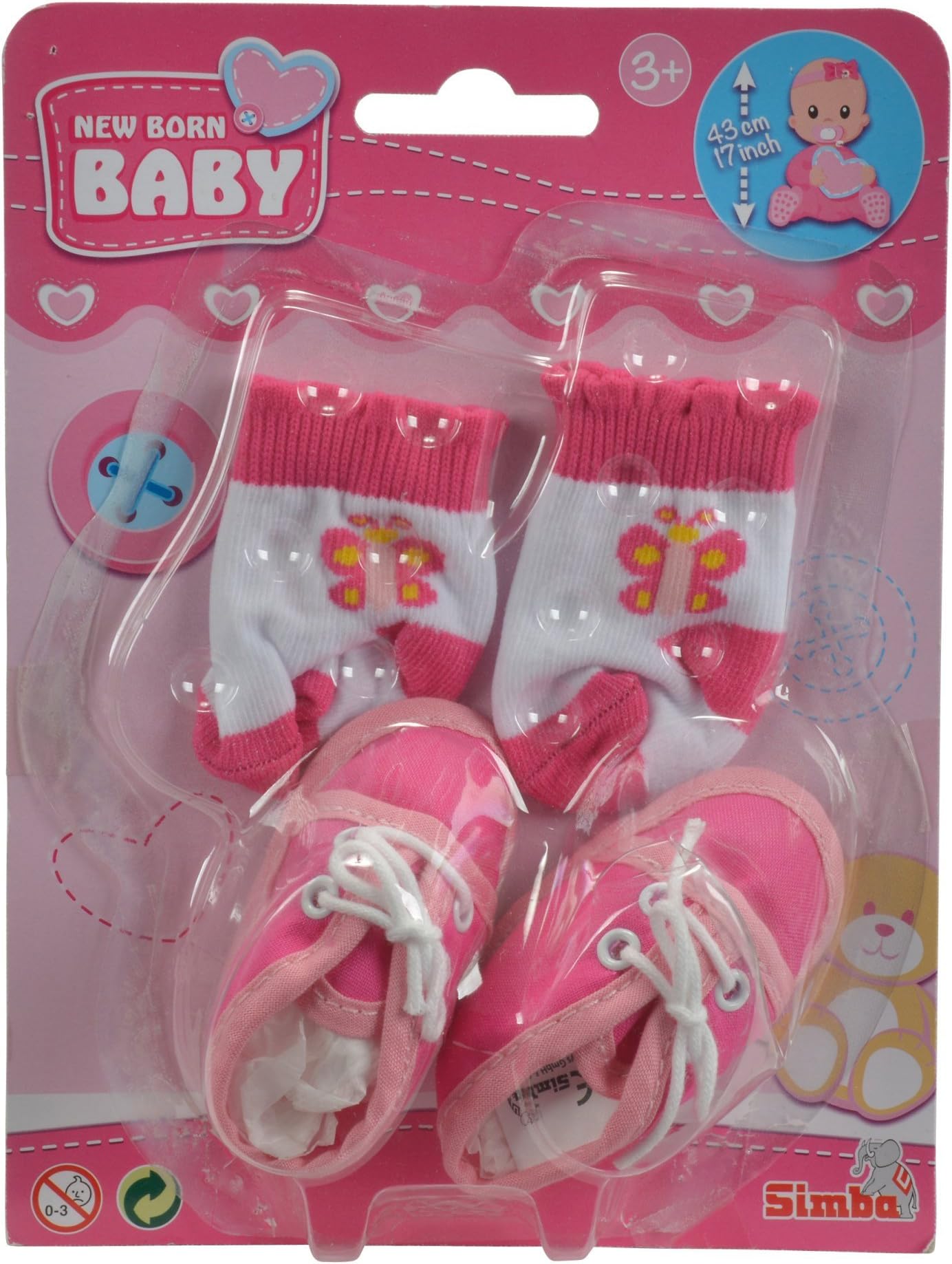 Simba 105560844 New Born Baby Shoes and Socks, 4 Assorted Designs, Only One Item Supplied, for 38-43 cm Dolls, from 3 Years