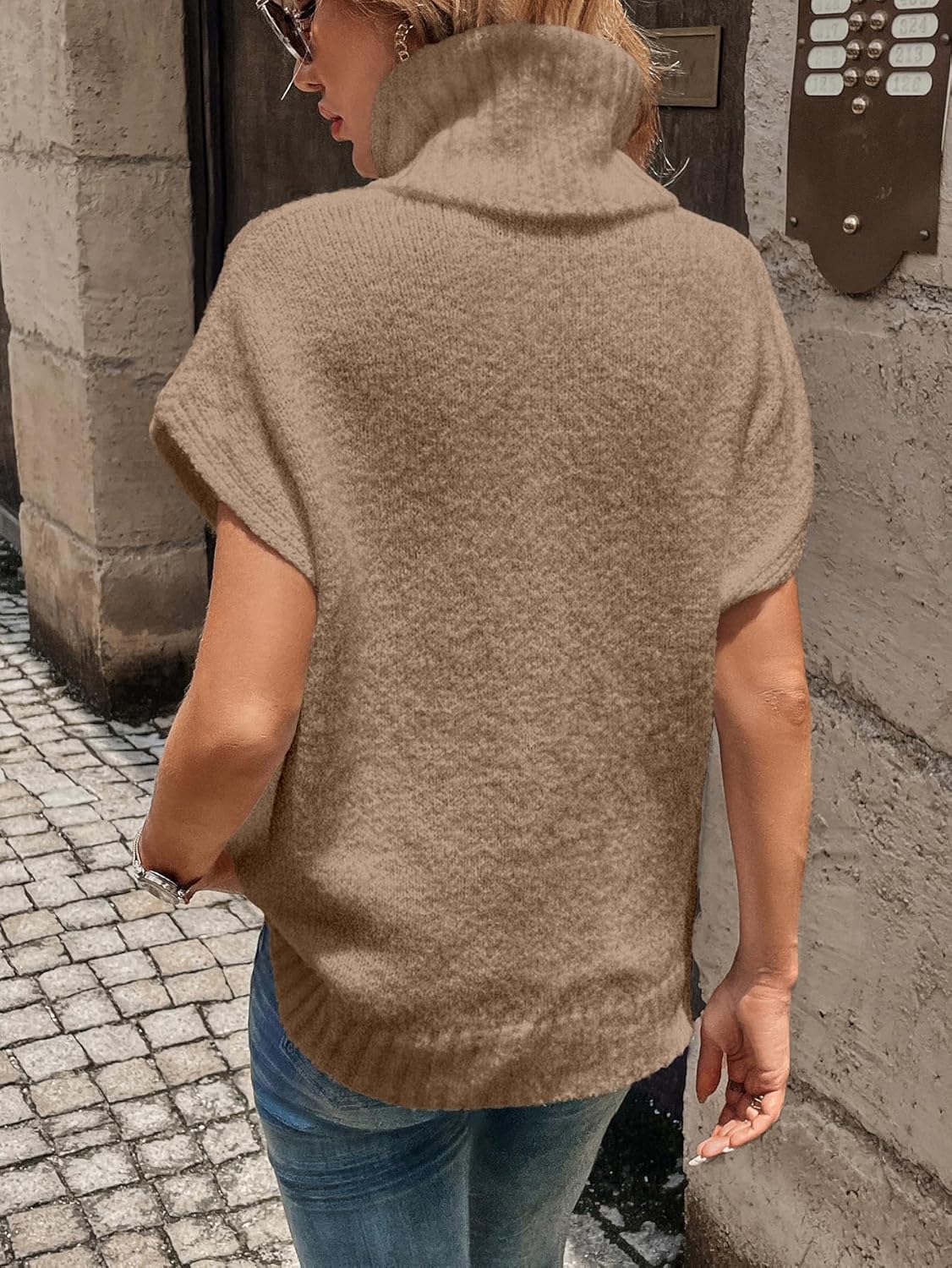 WDIRARA Women's Turtleneck Cap Sleeve Sweater Vest Pullover Knitted Top Loose Oversized Knitwear - Image 3