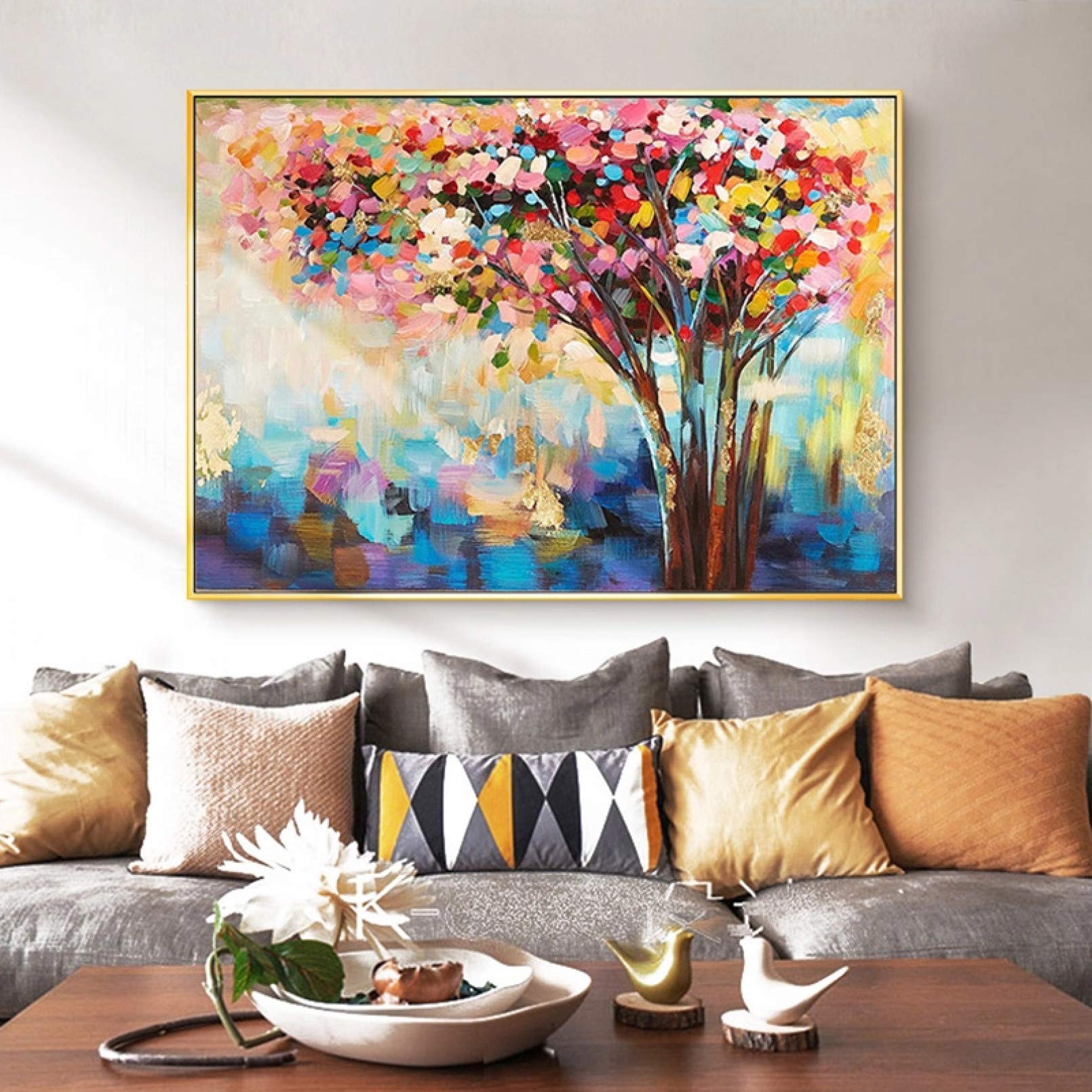 Toile peinture à l'huile abstrait arbre coloré pour grand mur de chambre