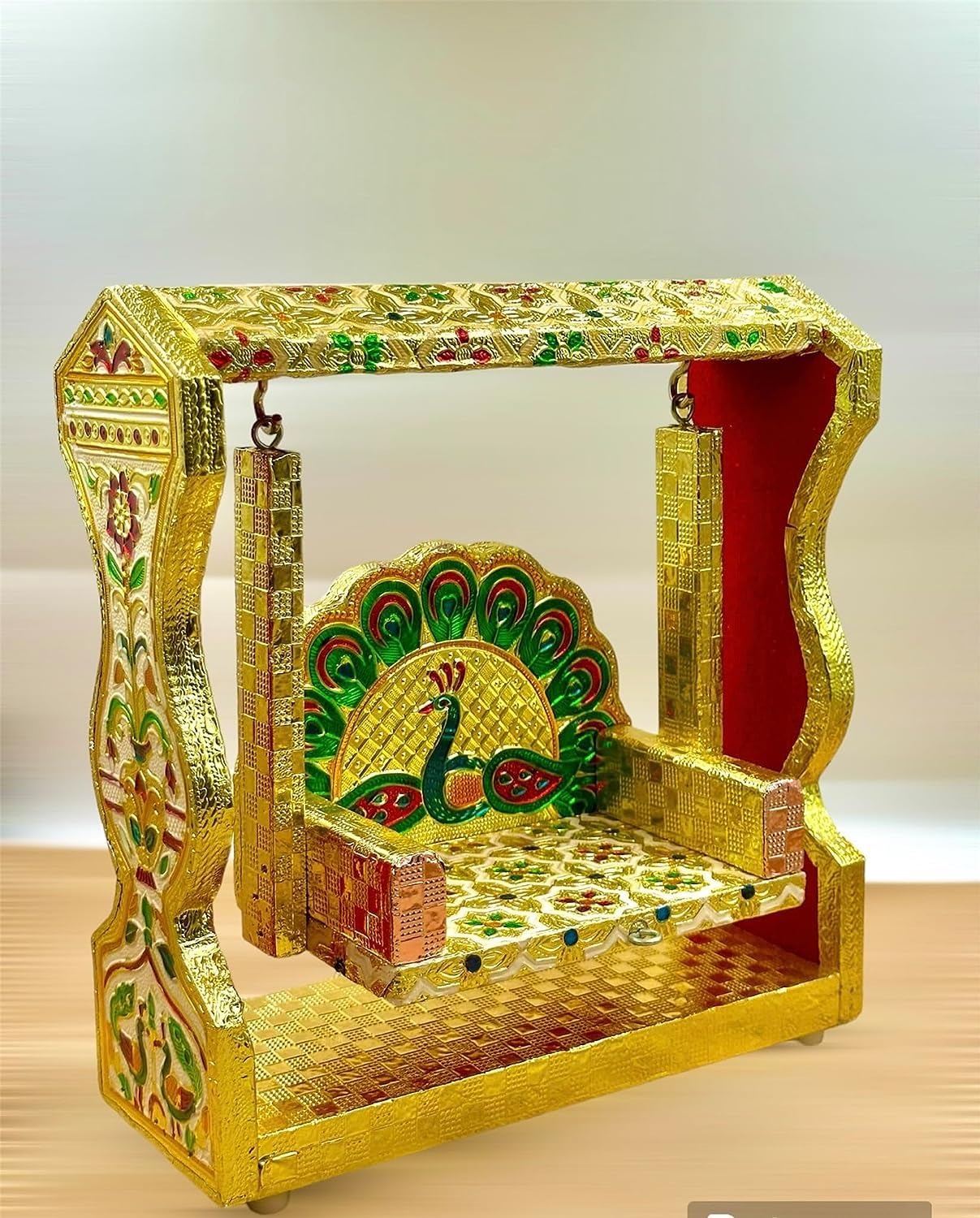 RSN Wooden Handicraft Peacock Meenakari Jhula for Laddu Gopal/Bal Gopal Idol/Krishana Jhula/Jhoola/Laddu Gopal for Home Temple (8.5 inch) 2