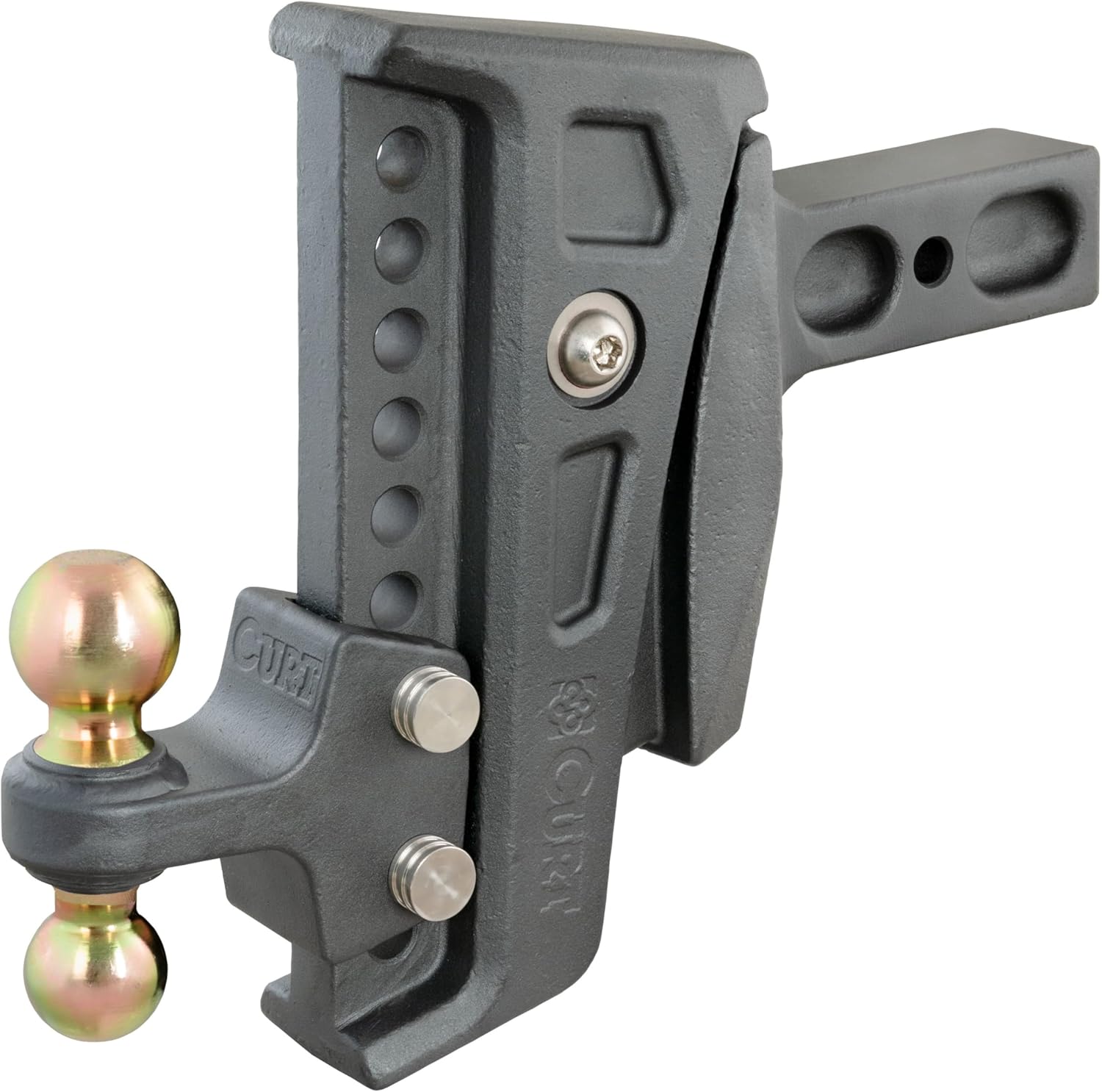 CURT 45955 Rebellion XD Adjustable Cushion Hitch with Dual Ball, 2-1/2-Inch Receiver, 2, 2-5/16-In Balls, 20,000 lbs, 8-in Drop