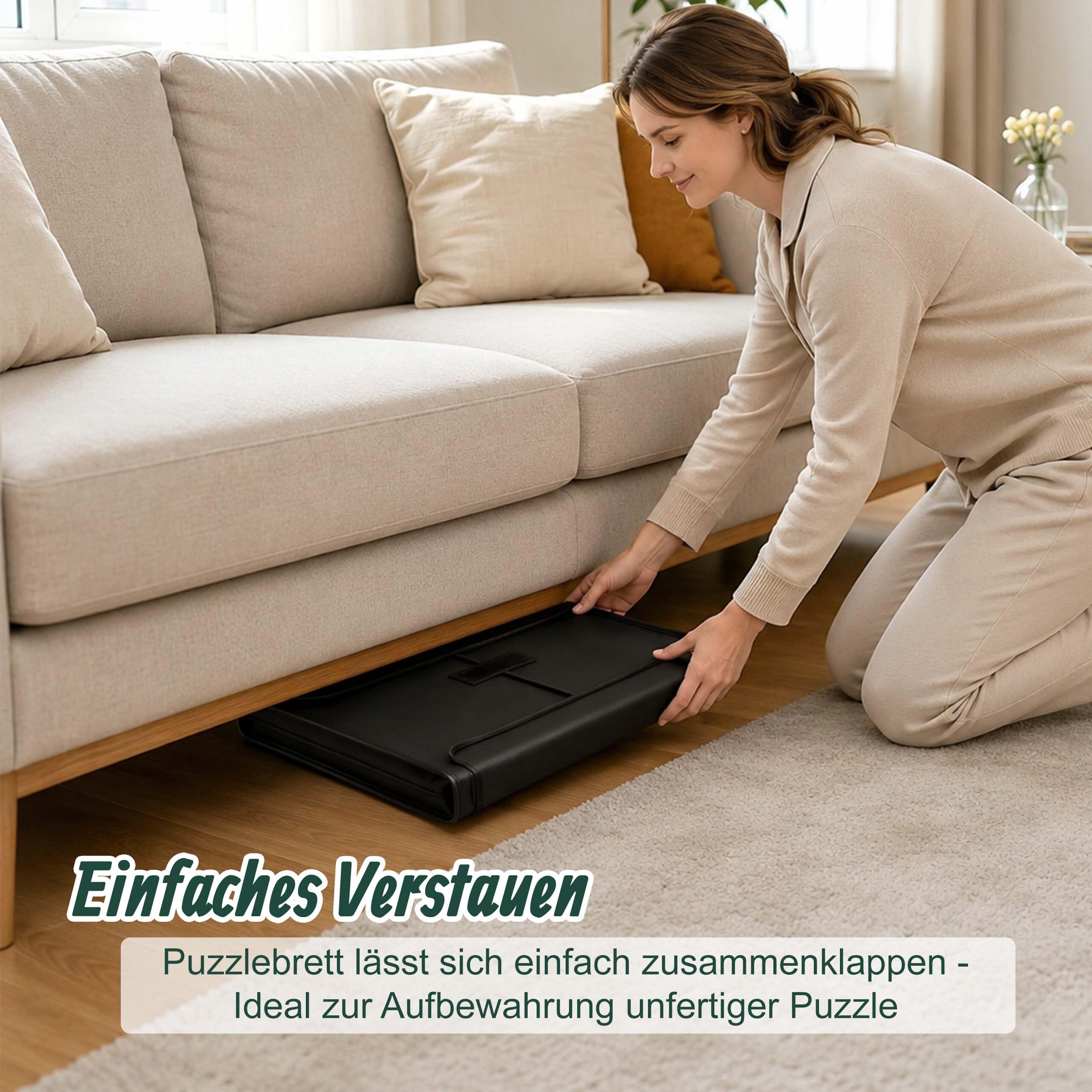 Relaxdays Puzzlekoffer, 1500 Teile, 2 Sortierplatten, schwarz/beige