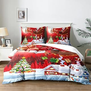 Weihnachts Bettwäsche 3teilig 220x240cm,Bettwäsche Sets Rentier mit 2 Kissenbezüge 65x65cm,Weihnachten Geschenk für Kinder Teenager (R1×220)