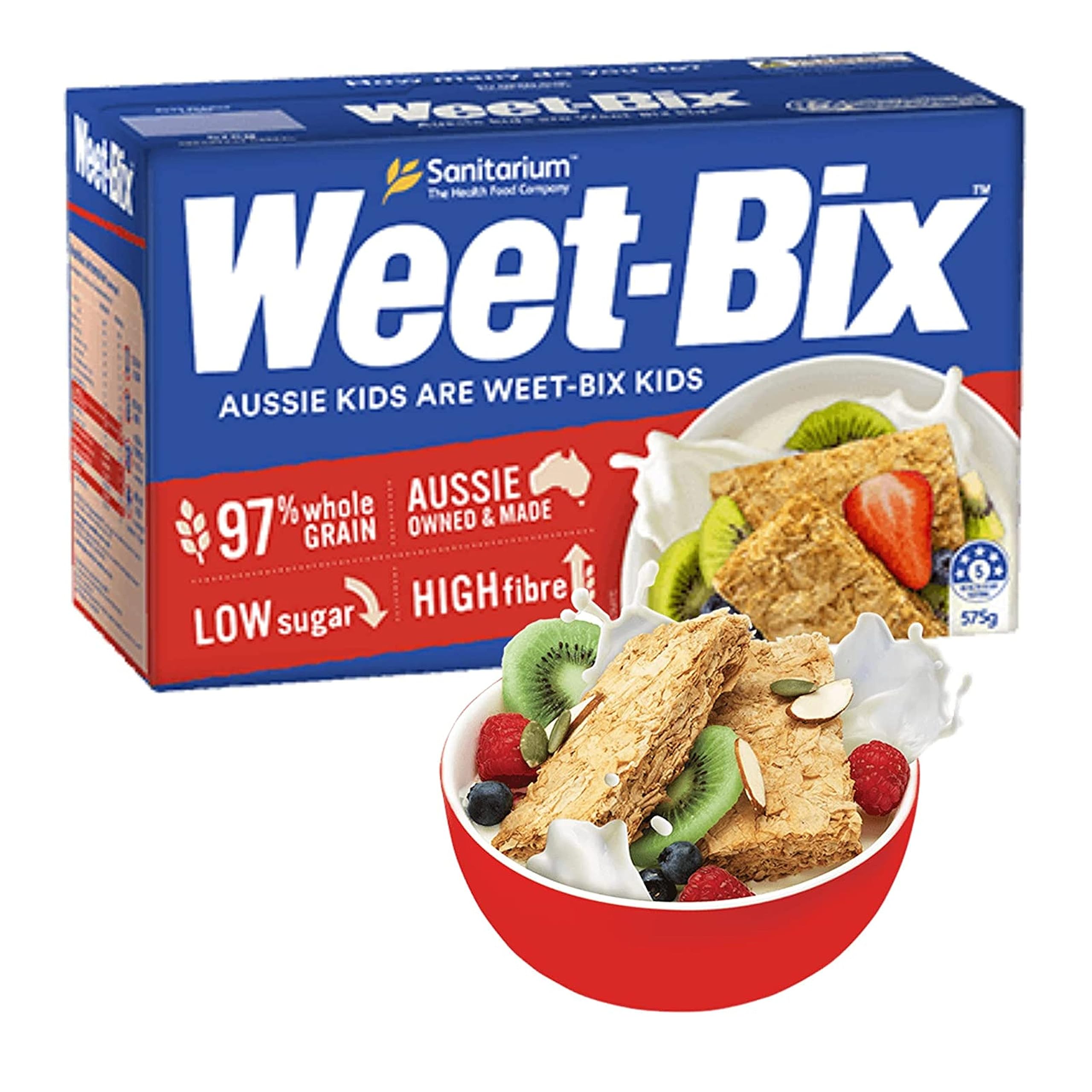 Sanitarium Weet-Bix (Pack of 1 x 575g) 97% Whole Grain Cereal Biscuits, More on FIBRE Non-GMO Project Verified, Heart Healthy, Kosher, Vegan, From Australia