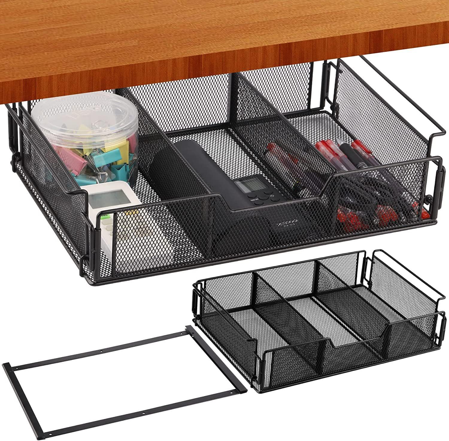 Tiroir Sous Bureau en Fer Avec Design de Séparation, Rangement Pour Meuble, Maison, École