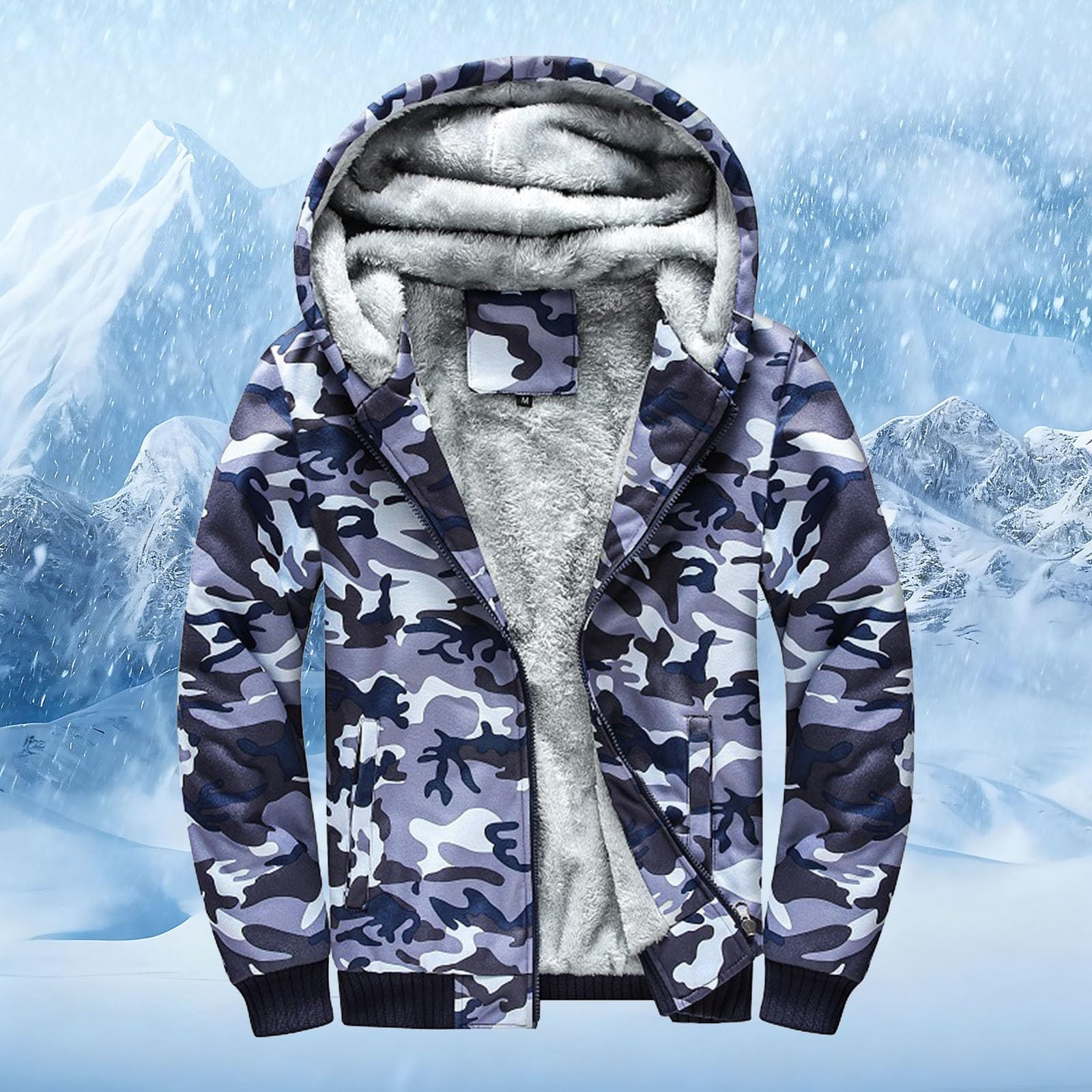 Generisch Veste polaire thermique d'hiver, manteau d'extérieur chaud, coupe-vent, doublure douce, capuche, fermeture éclair complète, vêtements de travail décontractés (bleu, XXXXL)