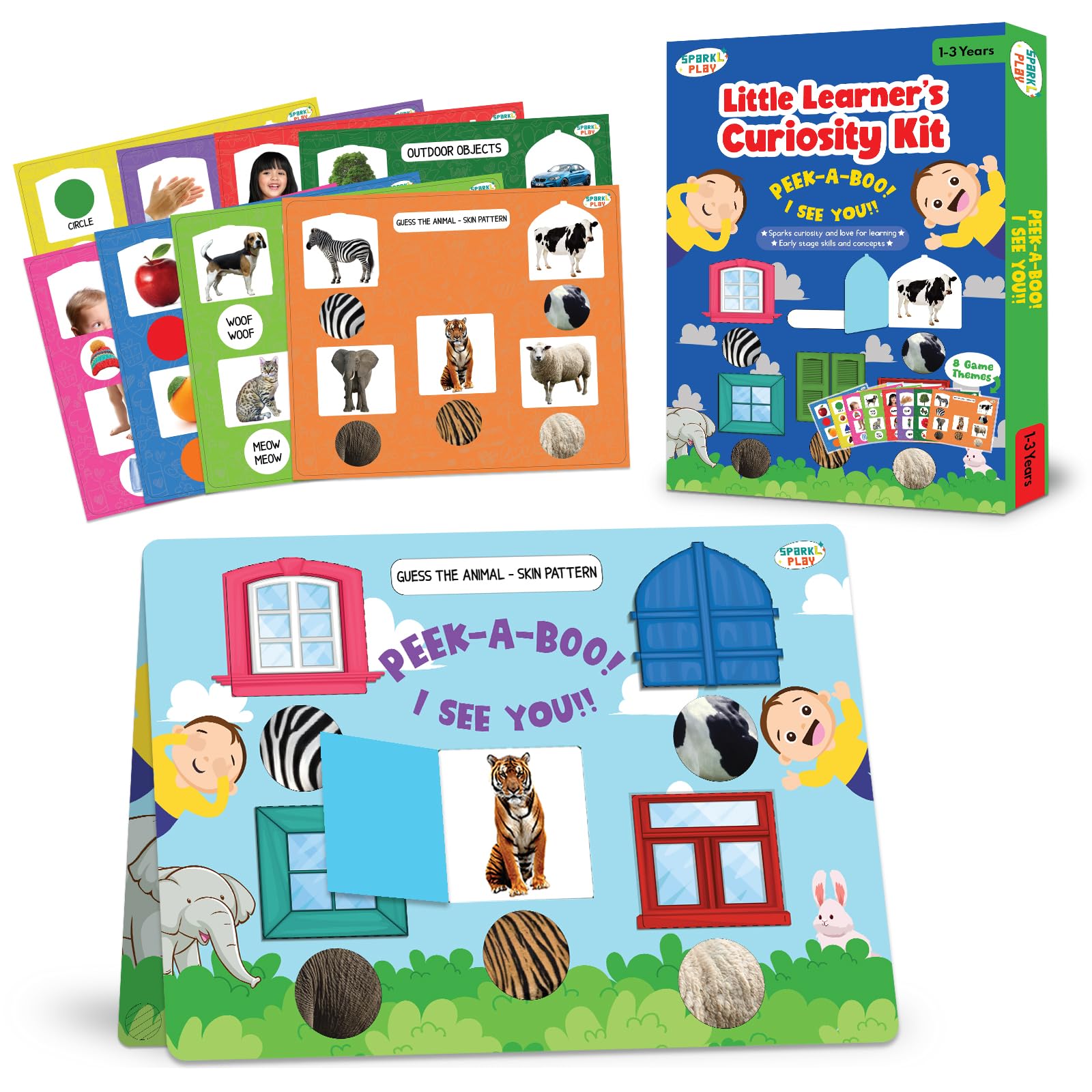 SparkLPlay Educational Toy for Toddlers Ages 1-3. Learning Activities with 8 Peek-A-Boo Games. Learn - Body Parts, Shapes, Animals, Colors, First Words 1