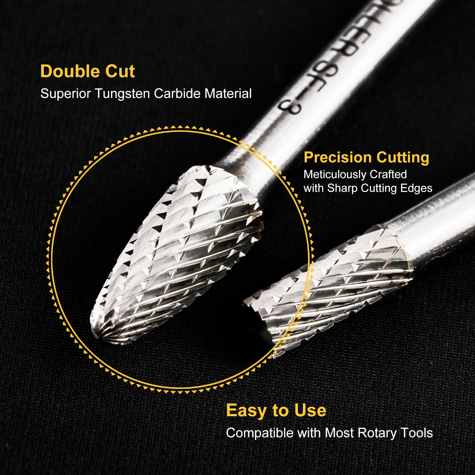 CaRoller Set di frese in carburo, con gambo da 1/4", 8 pezzi, a doppio taglio, set di frese rotanti per lavorazione del metallo e del legno, intaglio, incisione, lucidatura, rettifica, con custodia