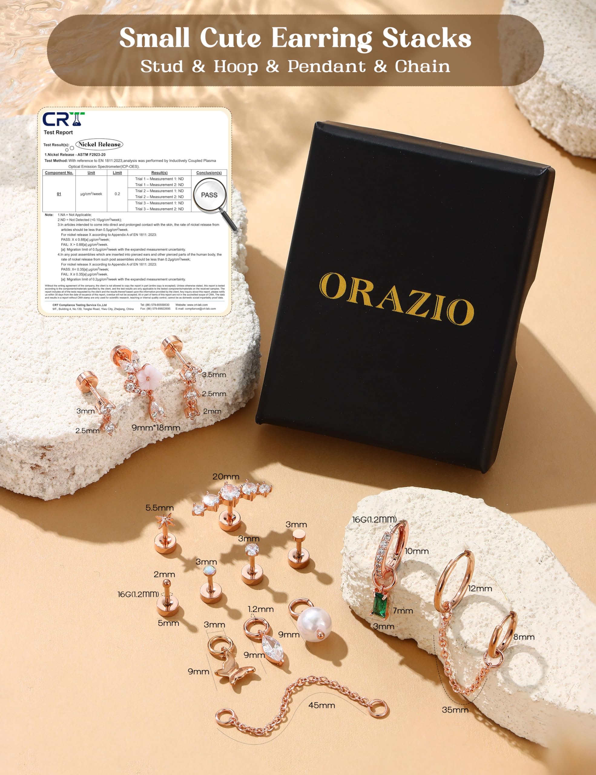 ORAZIO 16G Cartilage Earrings for Women - 14K Gold Plated Flat Back Earrings Hypoallergenic Surgical Stainless Steel Stud Hoop Earrings Set for Sensitive Ears Daith Conch Tragus Helix Piercing Jewelry