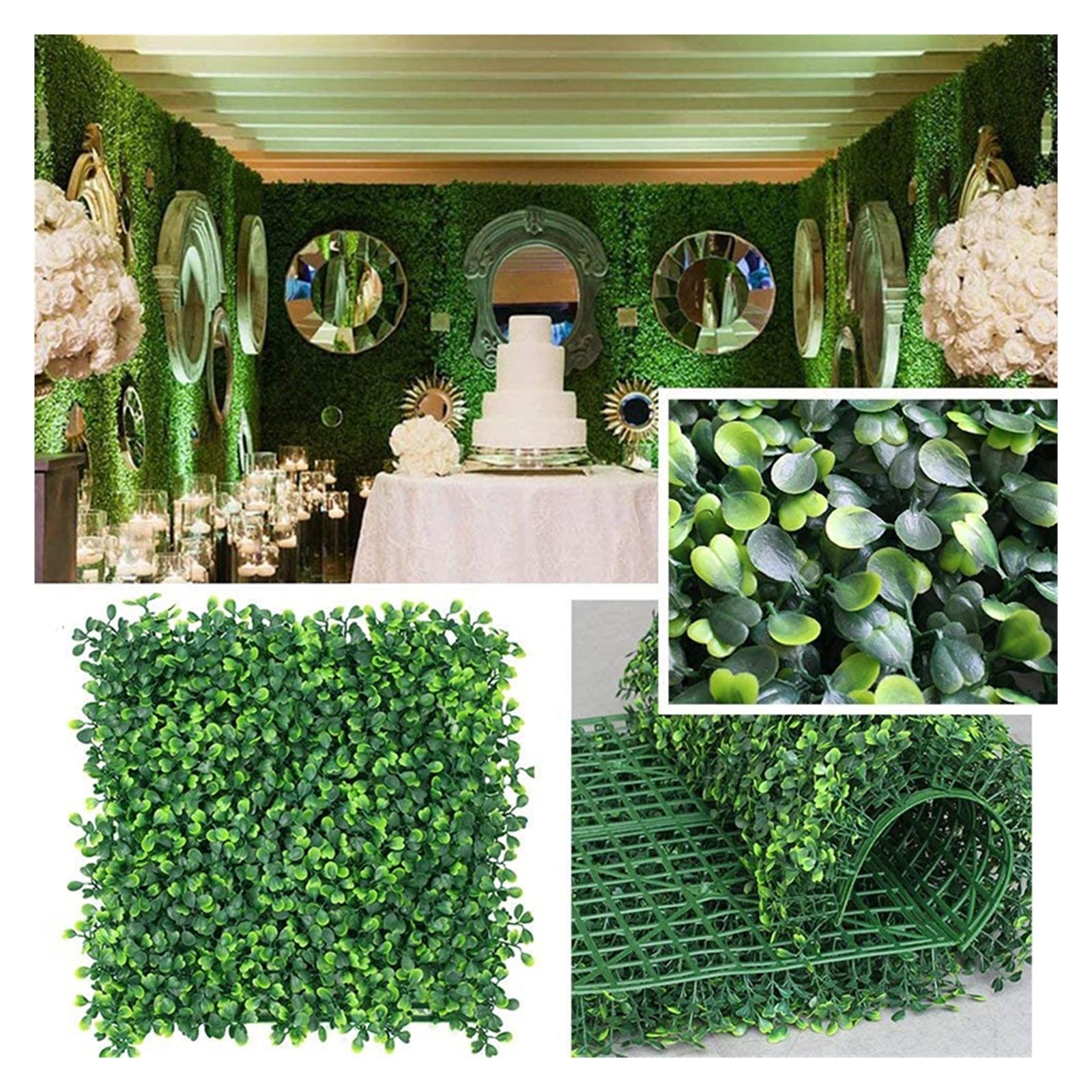 Panele ścienne z sztucznymi kwiatami, 12 Szt. Sztuczne Kwiaty Bukszpan Trawa 25x25cm Panele Tła Topiary Żywopłot