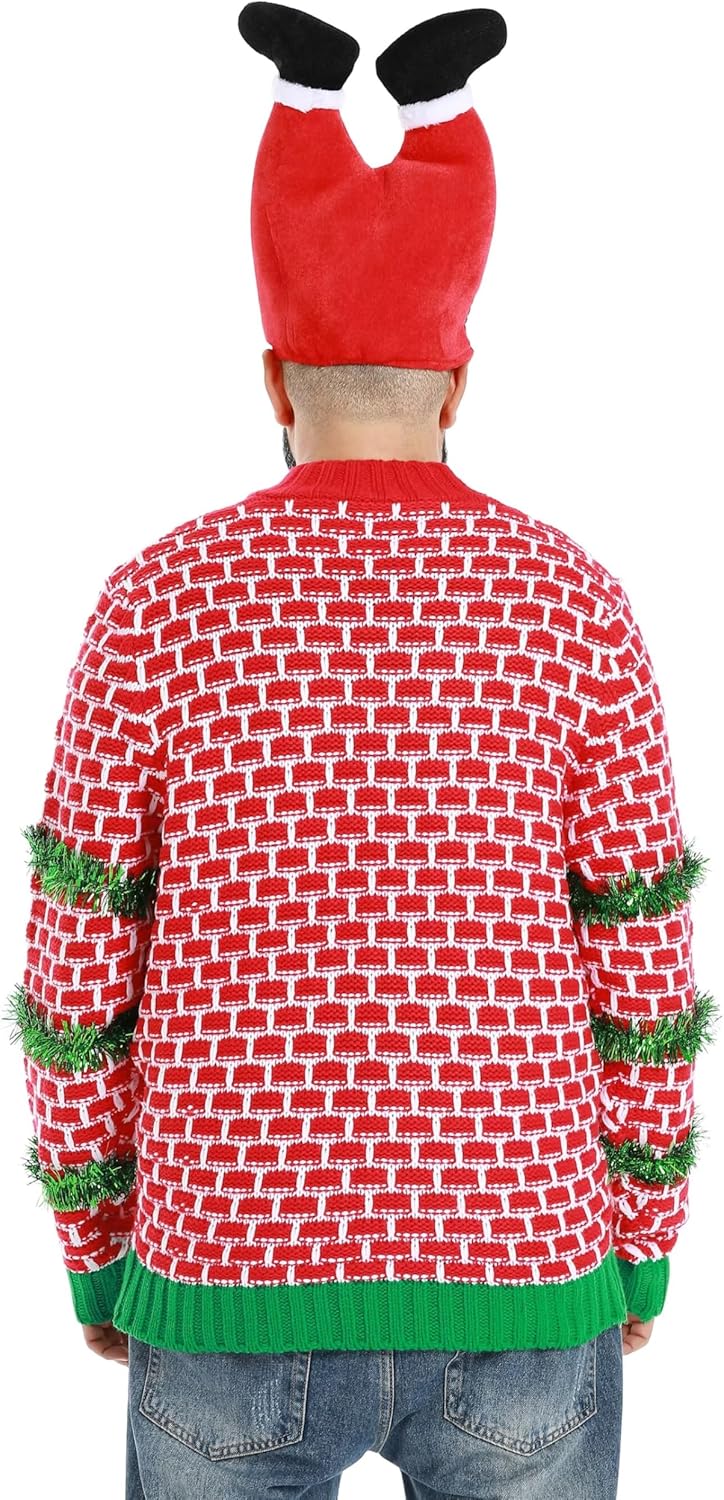 Men`s Ugly Christmas Sweater Unisex Women`s Funny Novelty Fairisle Pullover for PartyLargeChimney Santa Surprise - Image 2