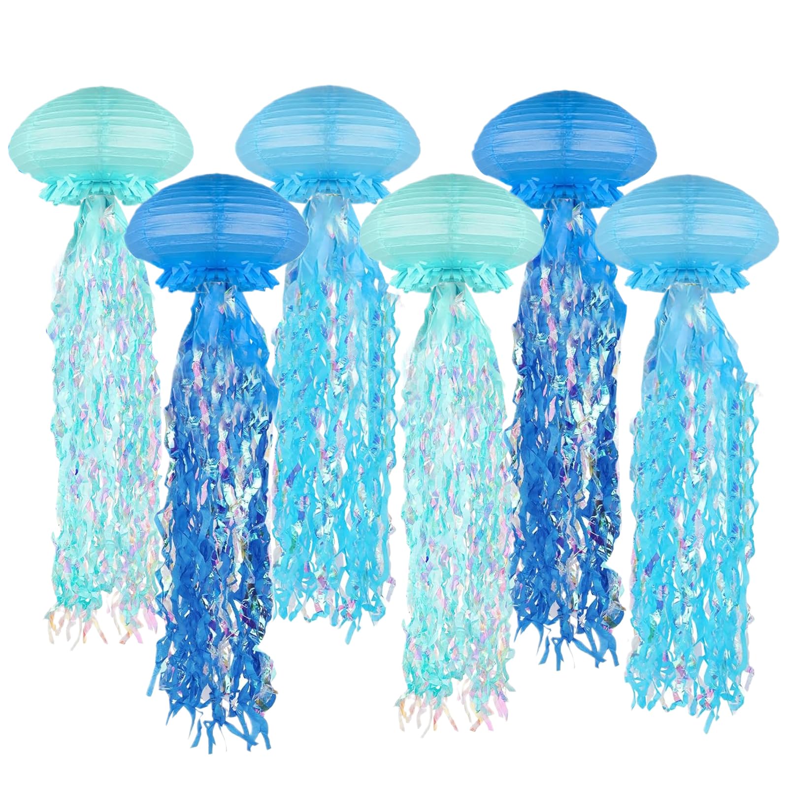 Jellyfish Paper Lanterns, 6 Pack Hanging Jelly Fish for Under The Sea Party Decorations, Mermaid Ocean Themed Birthday Party Decorations, Classroom Decor (Blue)