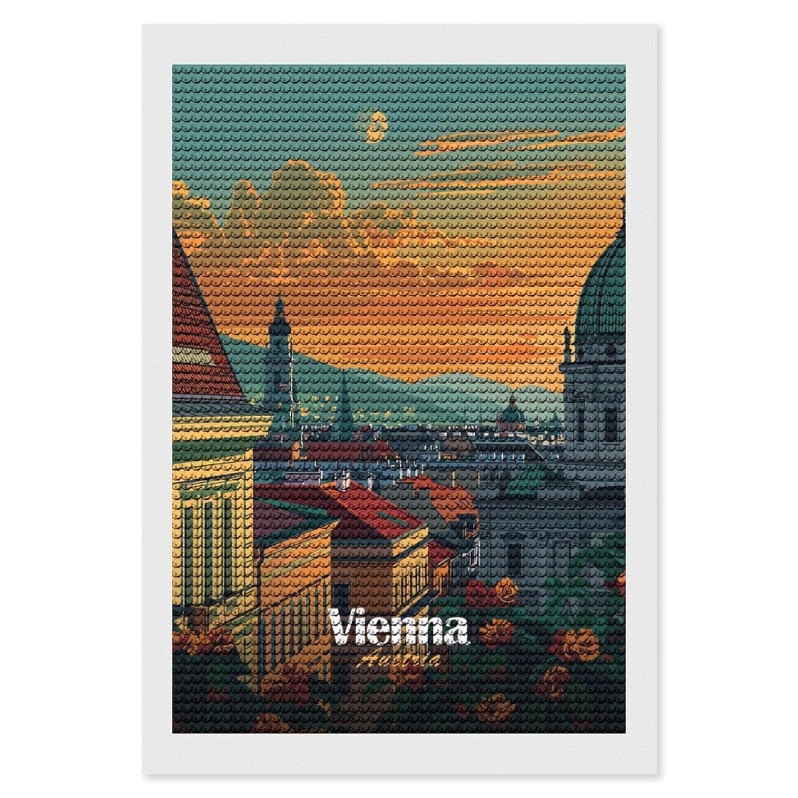 Junmoney Vienna Cityscape Sunset Diamond Painting Kit 8"x12", Easy Handmade Project, Cosy Home Accent, for Craft Lovers, Holiday Gift Idea