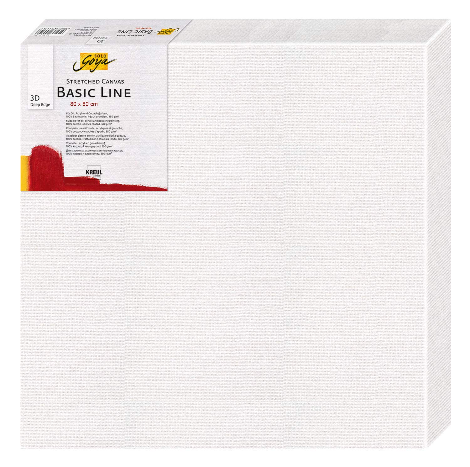 Kreul 648080 - Solo Goya 3D Stretched Canvas Basic Line, châssis 80 x 80 cm, Extra Profond env. 3,8 cm, 100% Coton 4 Fois apprêté, pour Huile, Acrylique et Gouache