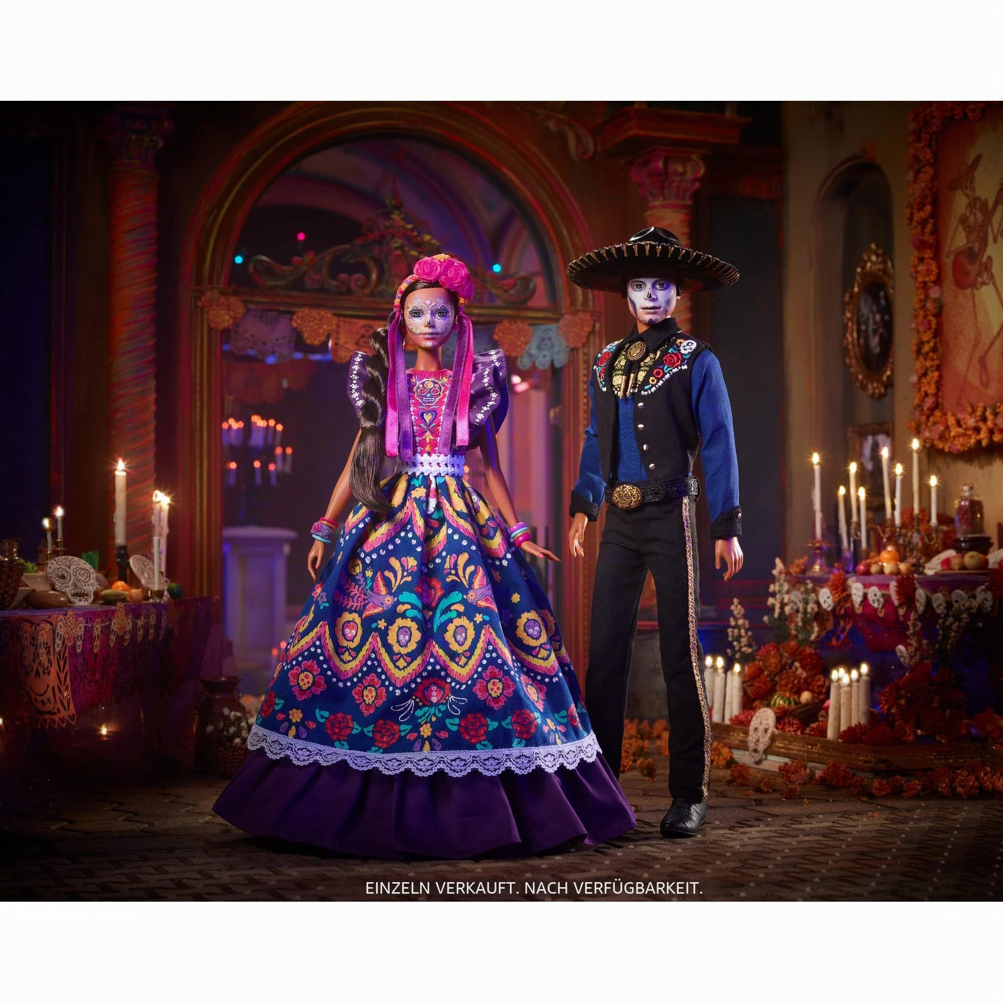 Barbie 2022 Día De Muertos Puppe mit traditionellem Rüschenkleid, Blumenkrone und Calavera-Gesichtsbemalung, Geschenk für Sammler