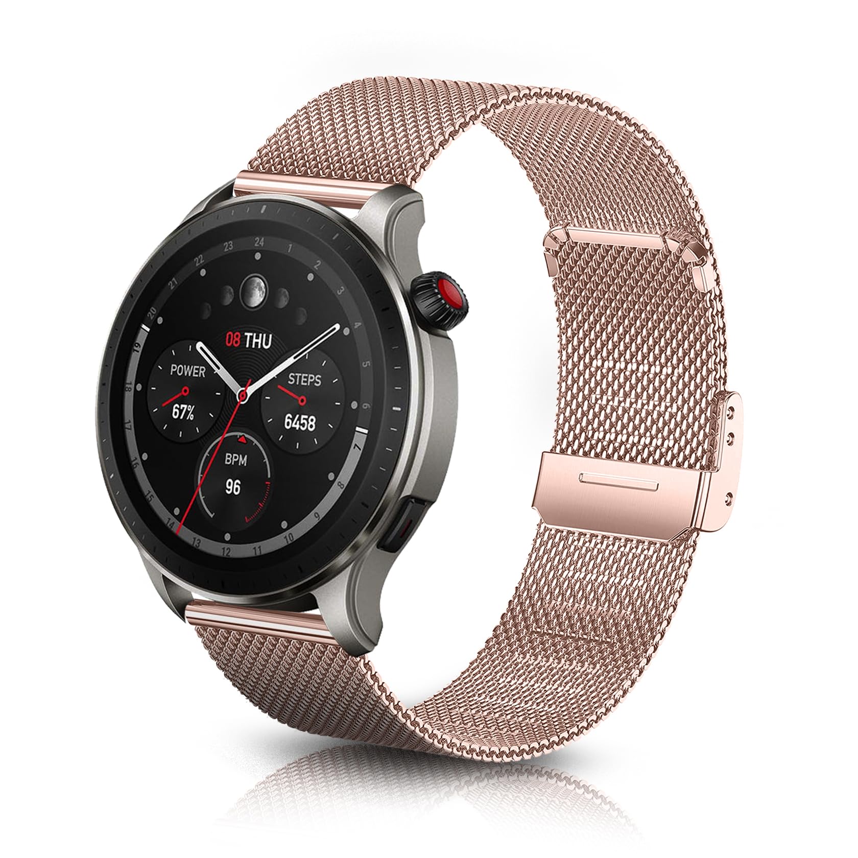 22mm Correa Compatible con Amazfit Bip 6/Bip 5/Active Max, Correa Metal Acero Inoxidable de Malla Adecuada para Amazfit Balance Ultra/Balance 3 2 1/T-Rex 3 Pro 48mm/Cheetah 2 Ultra - Oro Rosa