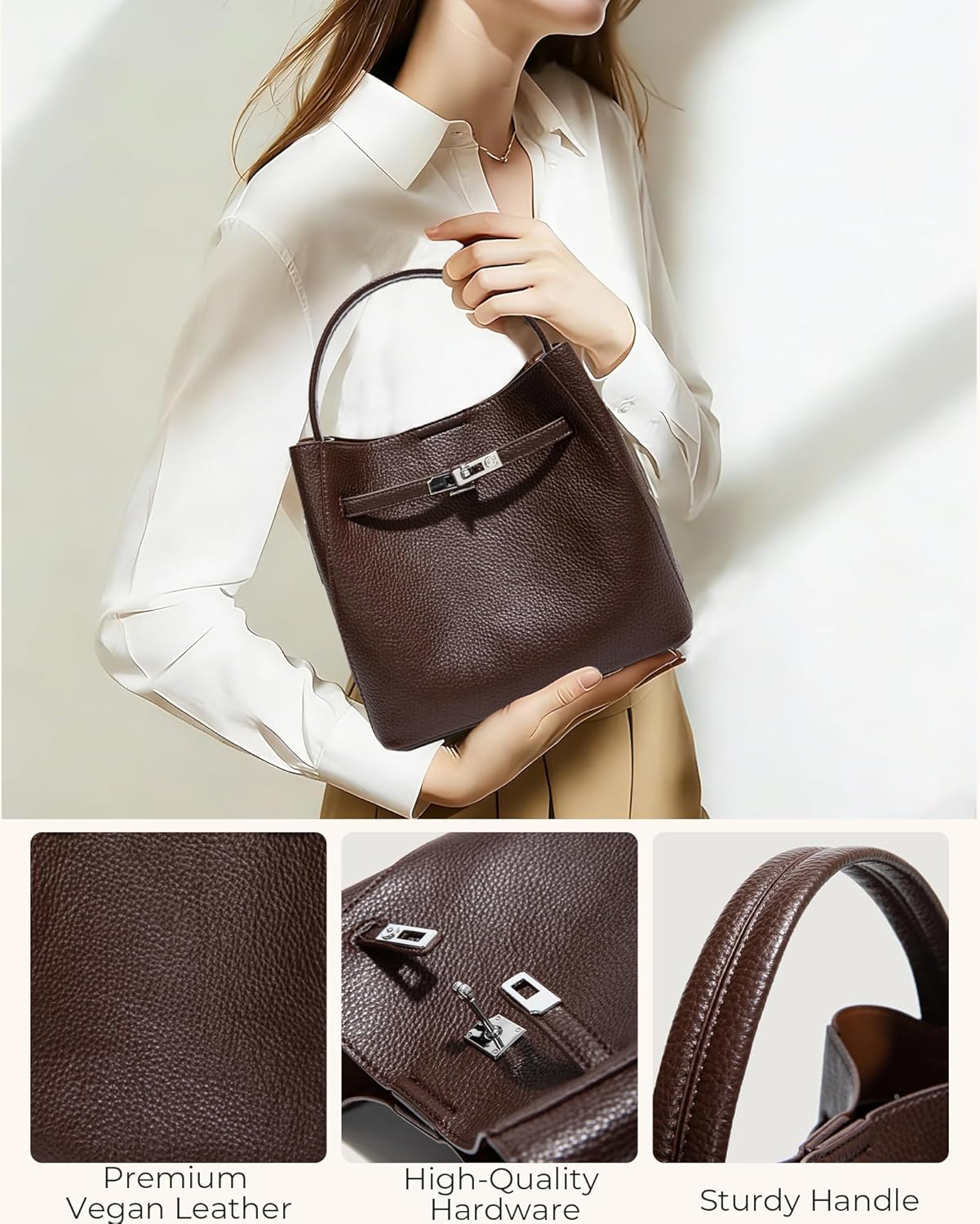 Micmores Crossbody Bag for Women, Pebbled Vegan Leather Bucket Handbag with Pouch, Versatile Shoulder Purse
