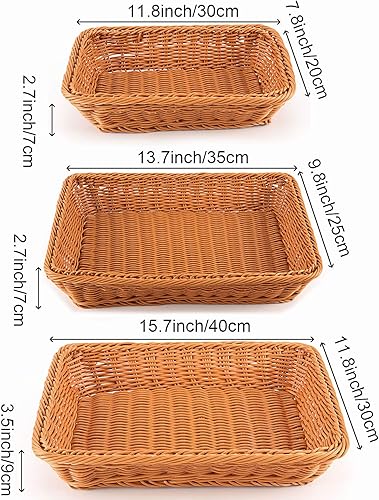 Miniatura 2 de Paquete de 3 cestas de pan de mimbre de poliéster, cesta tejida hecha a mano de 16, 14 y 12 pulgadas, organizador de mesa, cestas de servir para el