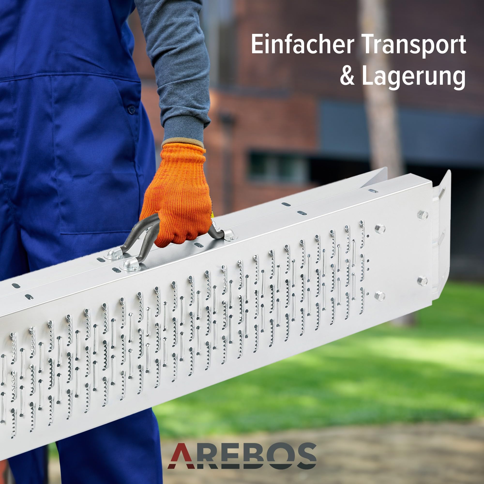 Arebos 2X Faltbare Auffahrrampen | Stahl Rampe bis 400 kg belastbar,rutschfest,perforiert | Laderampe für Auto oder Anhänger Auffahrrampe für Motorrad, Rasentraktor, Rollstuhl, Fahrrad | 180 cm