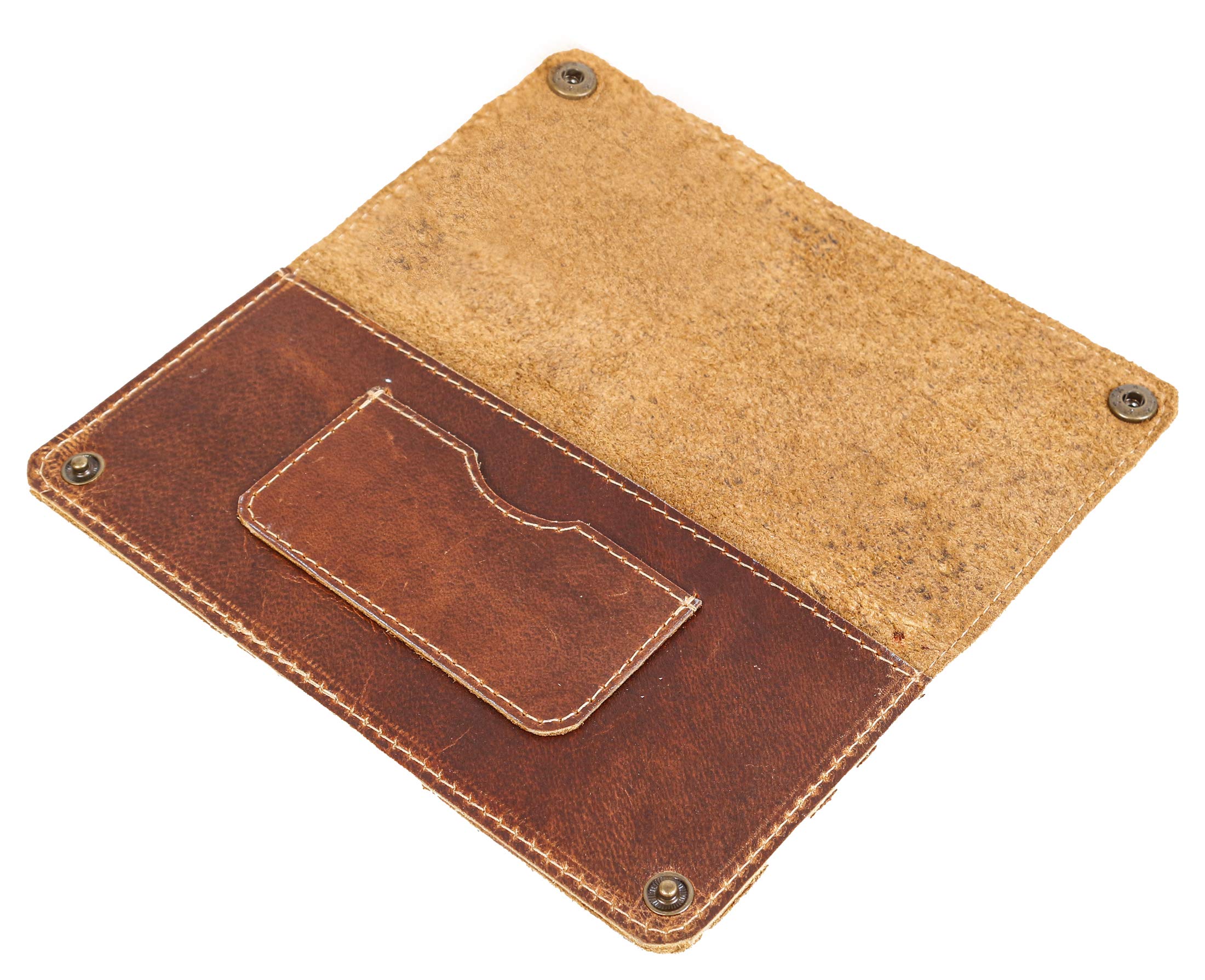 Handmade Leather Double Snap Folio Wallet, Holds Up to 3 Cards Plus Flat Bills & Coins / Case / Pouch / Accessories Brown (8x8 Inches)