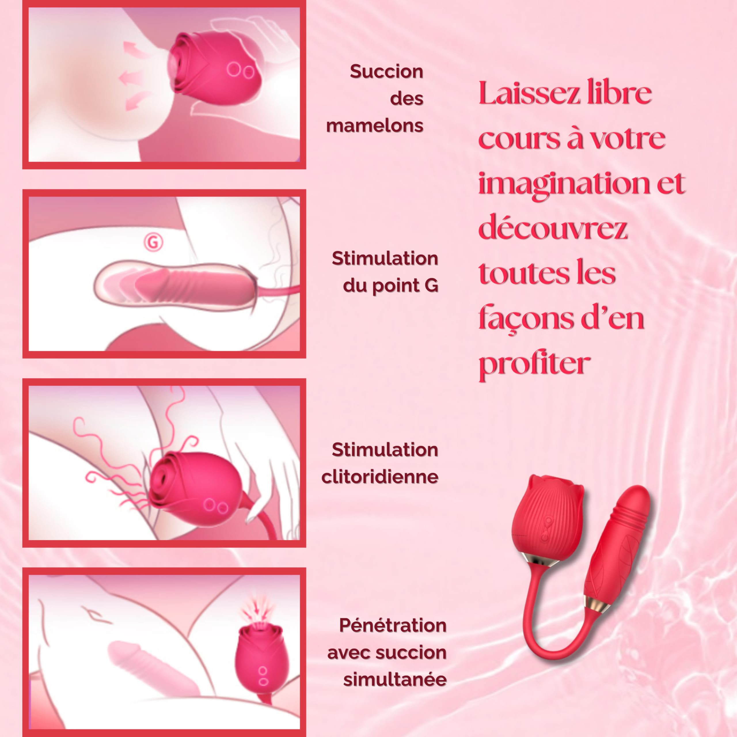 Rose Toy Sextoyse Femme Clitoridienne Va et Vient Sex Toys Pour Couple Ensemble Objet Sexuelle Adulte Couple Pour Faire L’Amour Aspirateur Stimulateur Clitoridien Jouet Adulte Vibromasseur Dildo Gode
