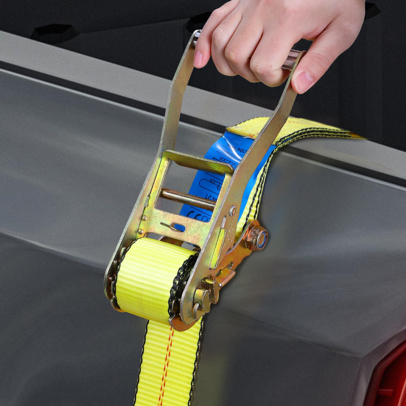 TLGREEN Cinghie a cricchetto piatte da 5,1 cm x 70,8 cm, resistenti, per camion, moto, carichi (resistenza alla rottura di 5,1 cm), composte da tenditore in metallo e cinturino in poliestere (giallo)