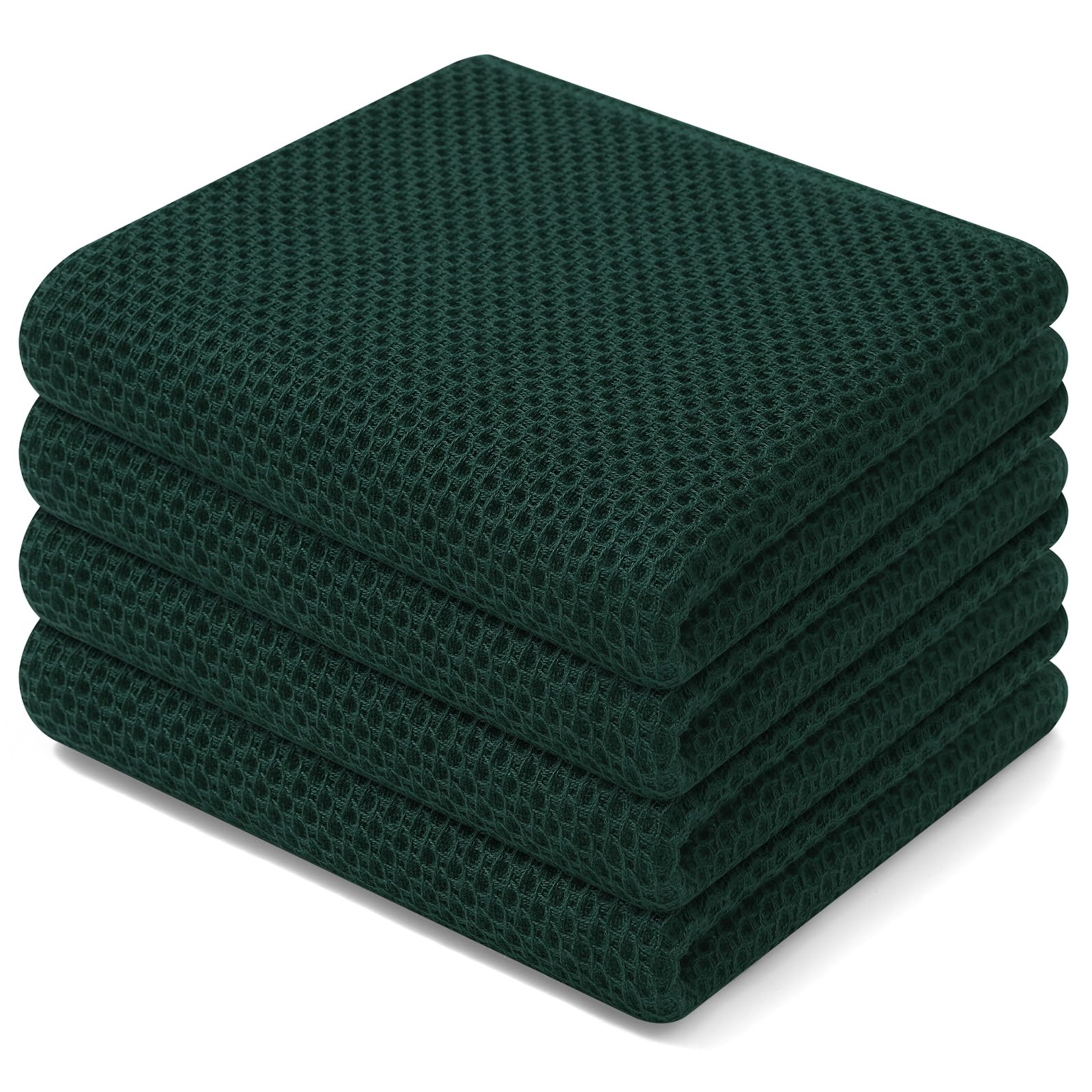 Homaxy 100% Cotton Waffle Weave Kitchen Dish Towels, Ultra Soft Absorbent Quick Drying Cleaning Towel, 13 x 28 Inches, 4-Pack, Blackish Green