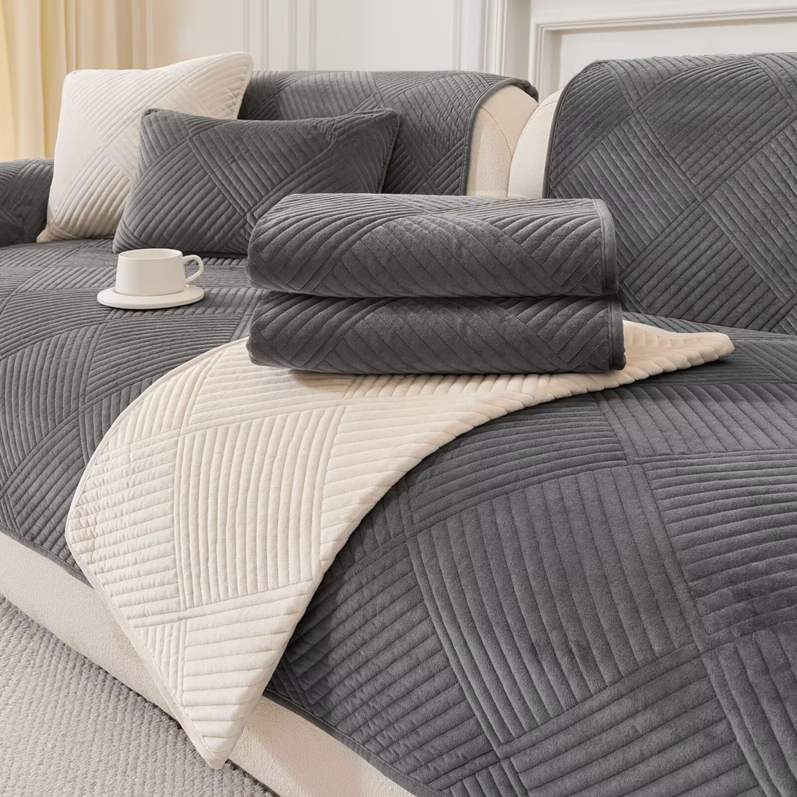 QHAIYYBF Sofa Cover Non-Slip Couch Cover Sofa Blanket Sofa Seat Cushion Cover Sofa Protection 1 2 3 4-Seater L Shape Sofa Protector Universal Non-Slip Sofa Throw for Living Room
