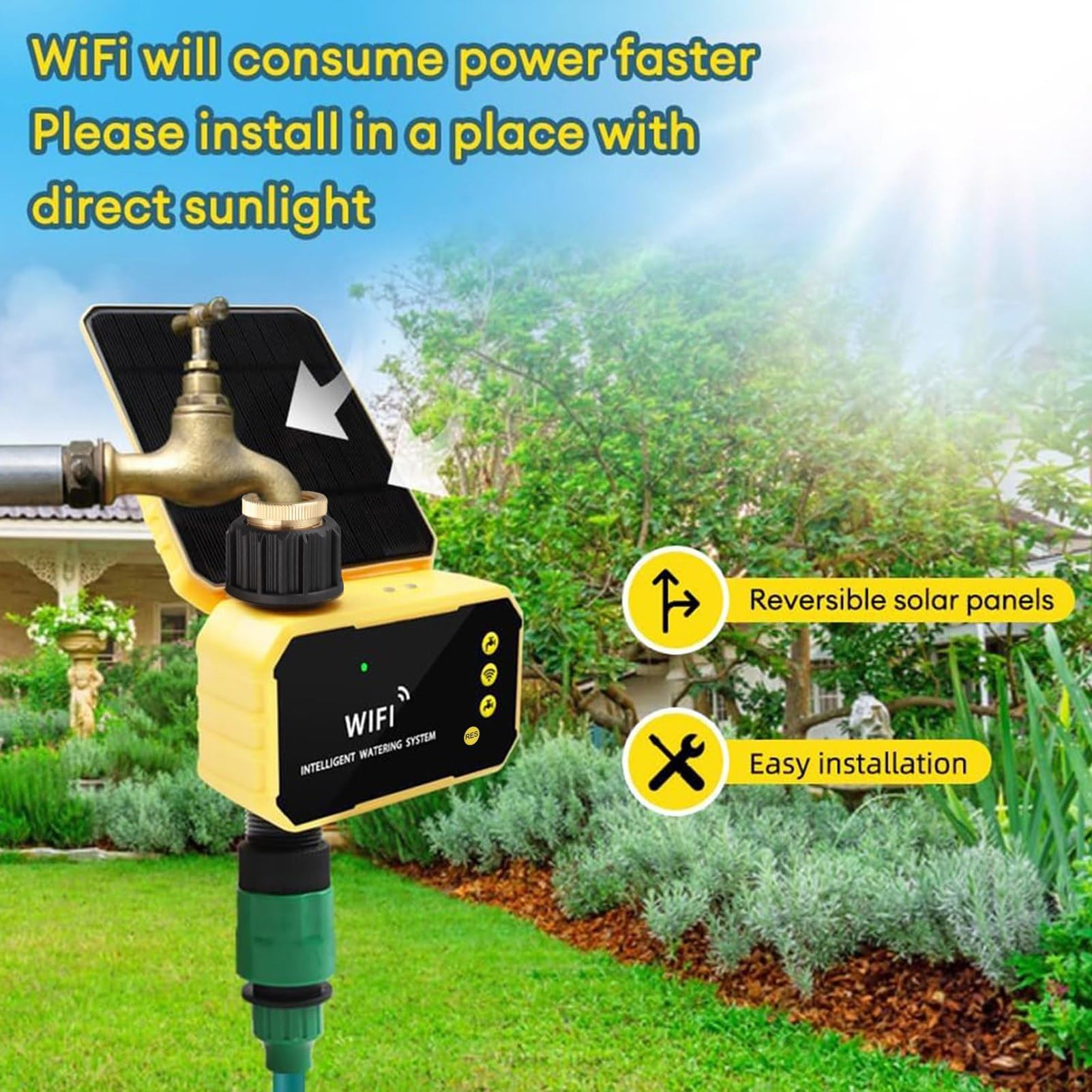 Fockety WiFi Solar Bewässerungsuhr mit Regensensor, Automatische