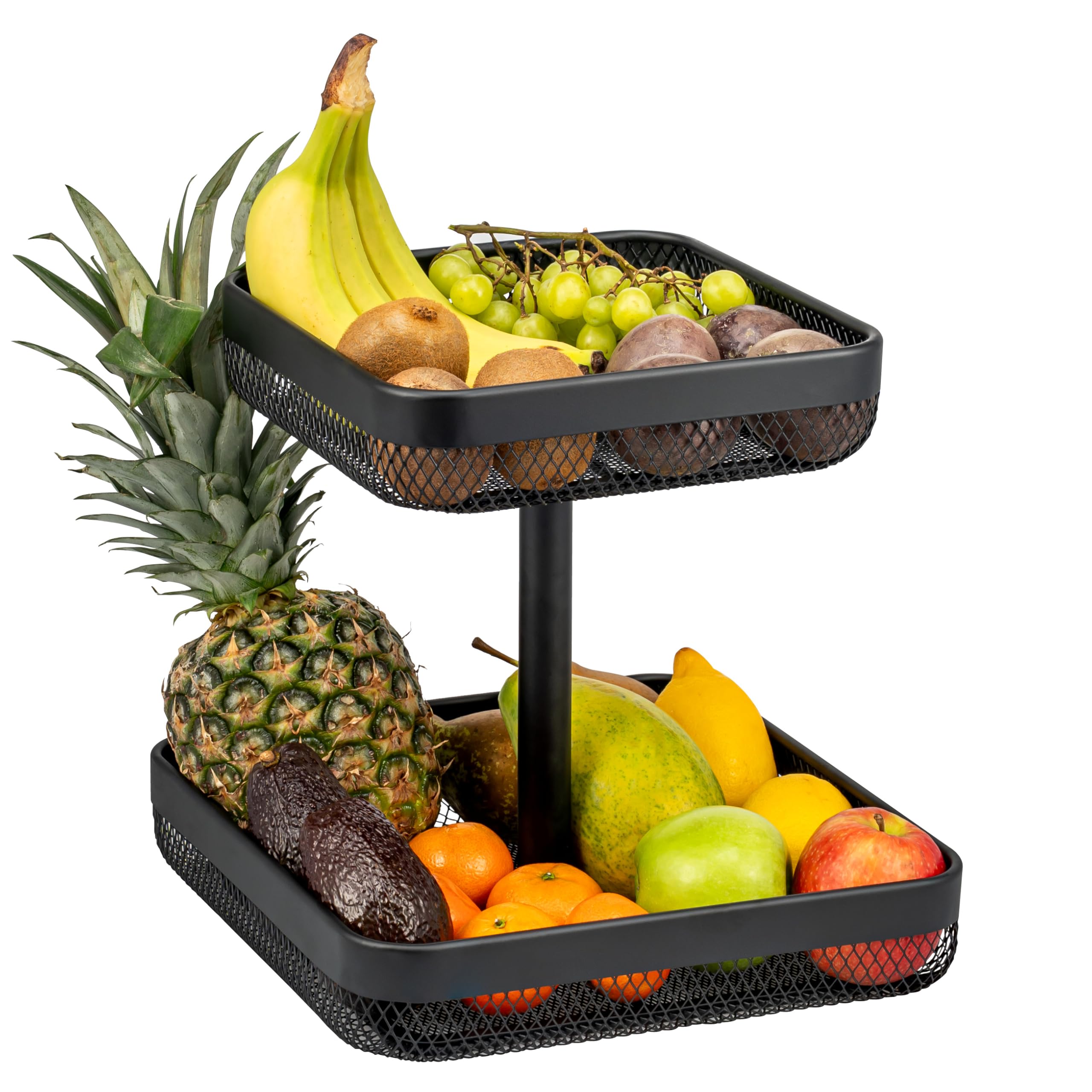 eluno étagère à fruits/corbeille à pain carrée à deux niveaux, 25 x 25 cm et 30 x 30 cm, corbeille à fruits, pour fruits, légumes, pain et en-cas dans la cuisine et le salon, en métal noir