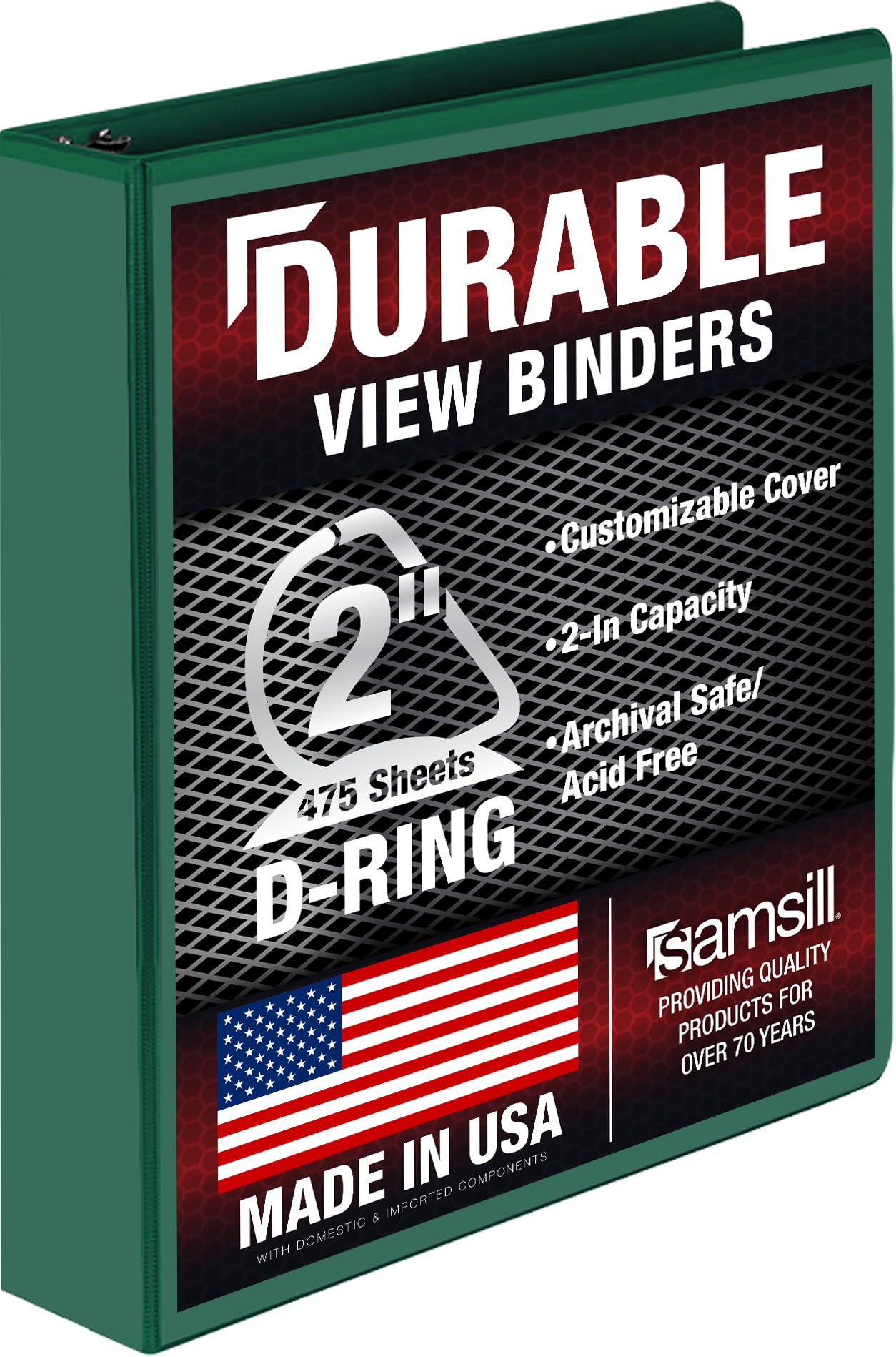 Samsill Durable 3 Ring Binder, D Ring Binder, 100% Recycled Chipboard, 2 Inch, Forest Green